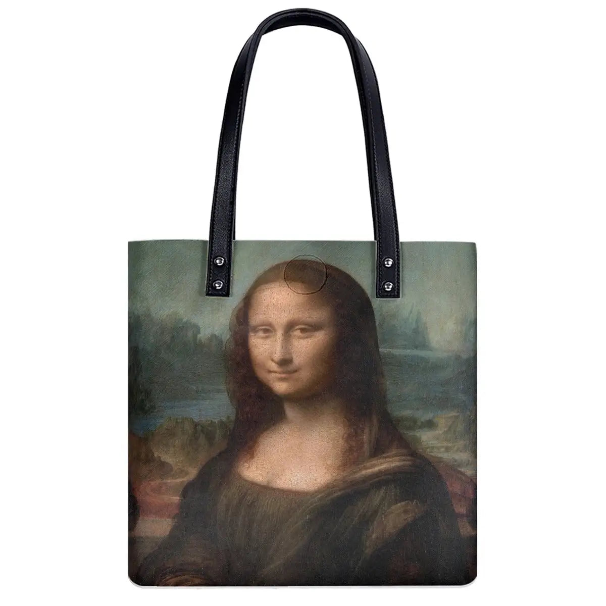 Waterproof shoulder bag featuring Mona Lisa painting print with black straps