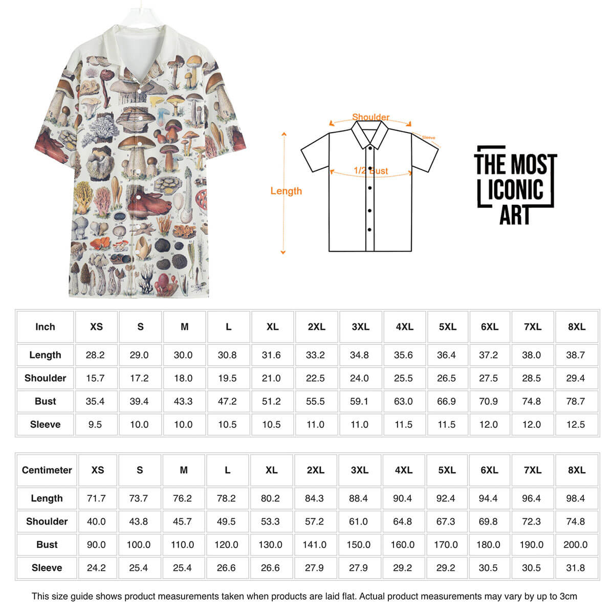 Front view of Mushroom Types Hawaiian Shirt showcasing edible and wild fungi varieties