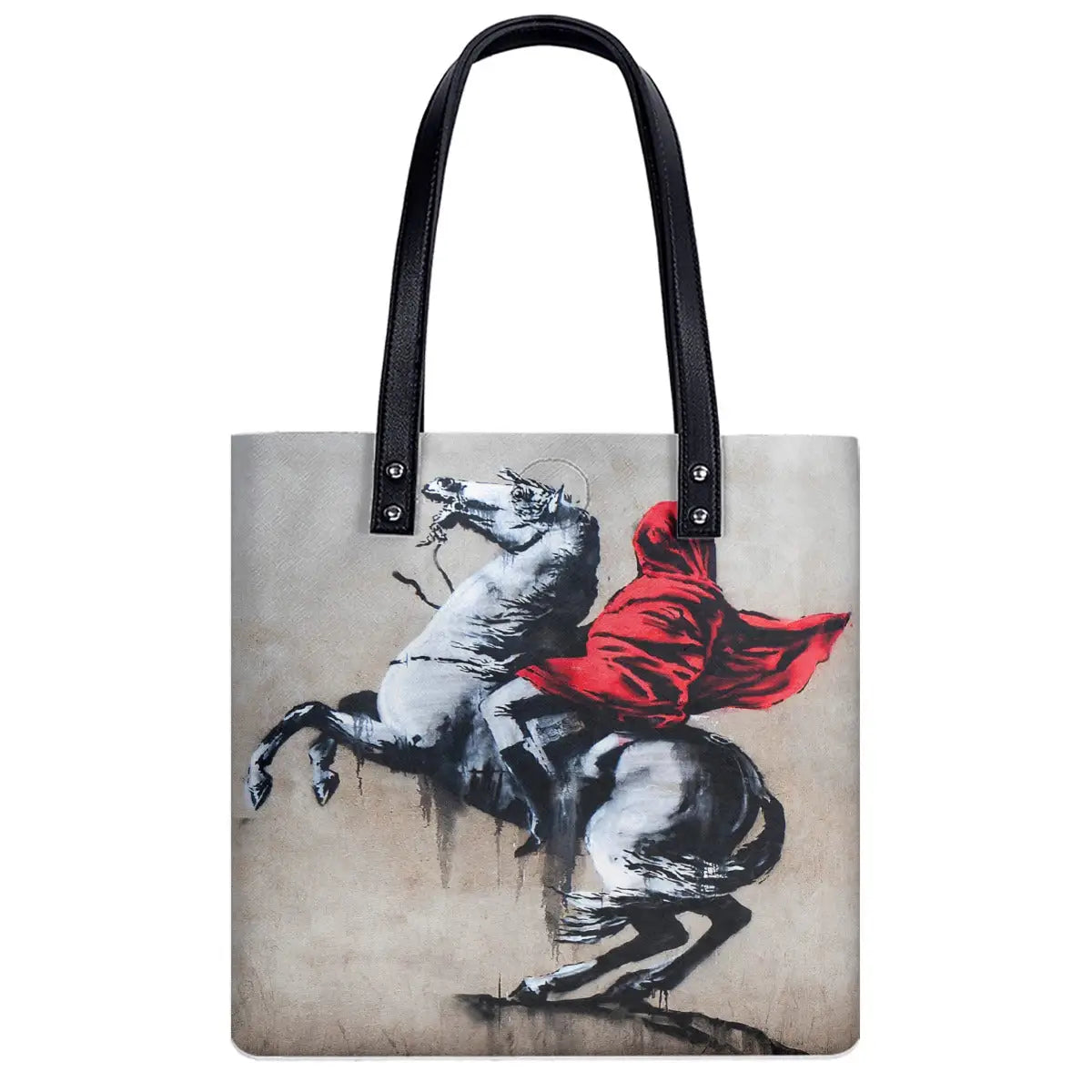 Waterproof black PU shoulder bag featuring Banksy's Napoleon artwork, showing strap detail