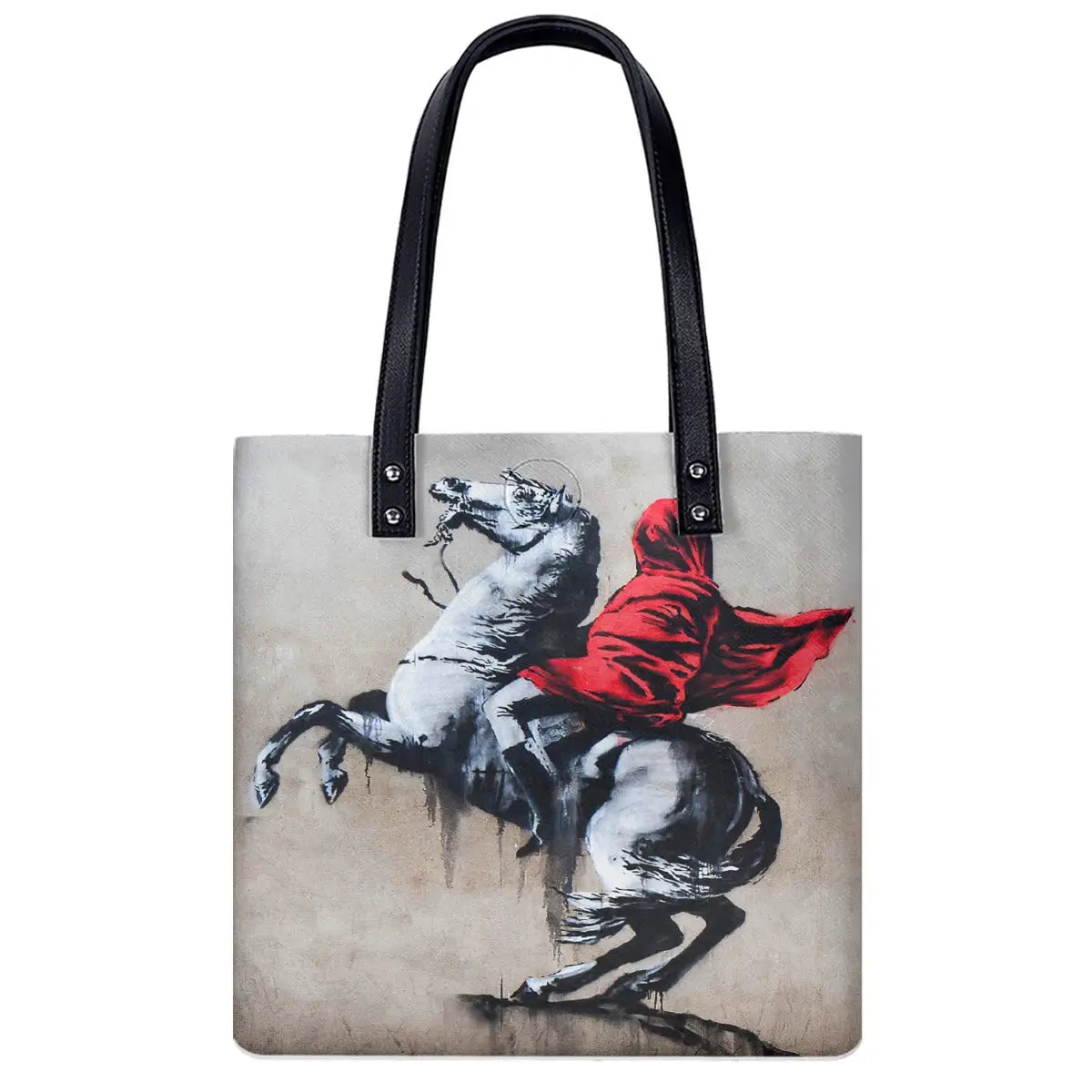 Napoleon by Banksy Shoulder Bag in black with red cape design, double-sided art print