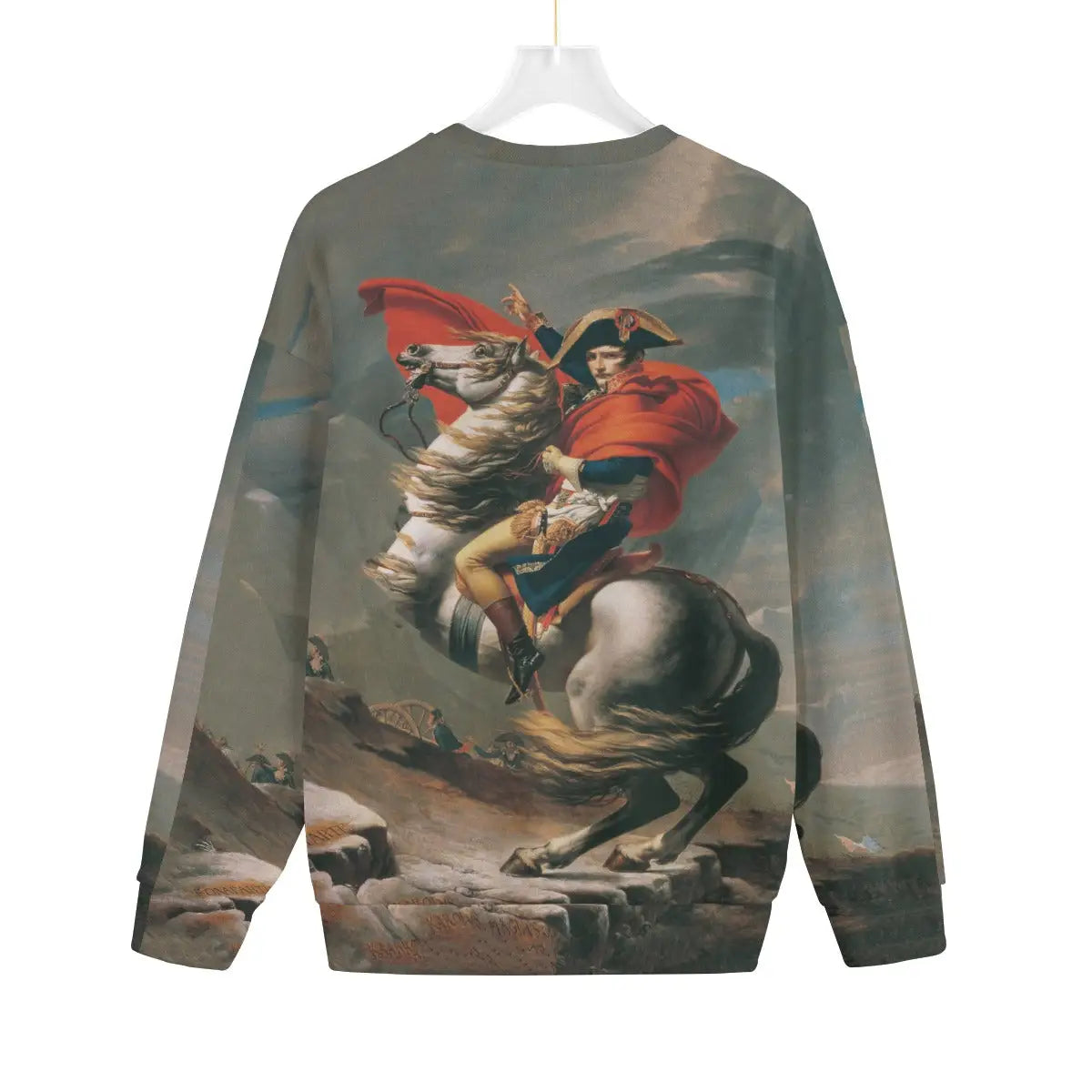 Loose fit art sweater with Jacques-Louis David's Napoleon Crossing the Alps design, sizes S-7XL