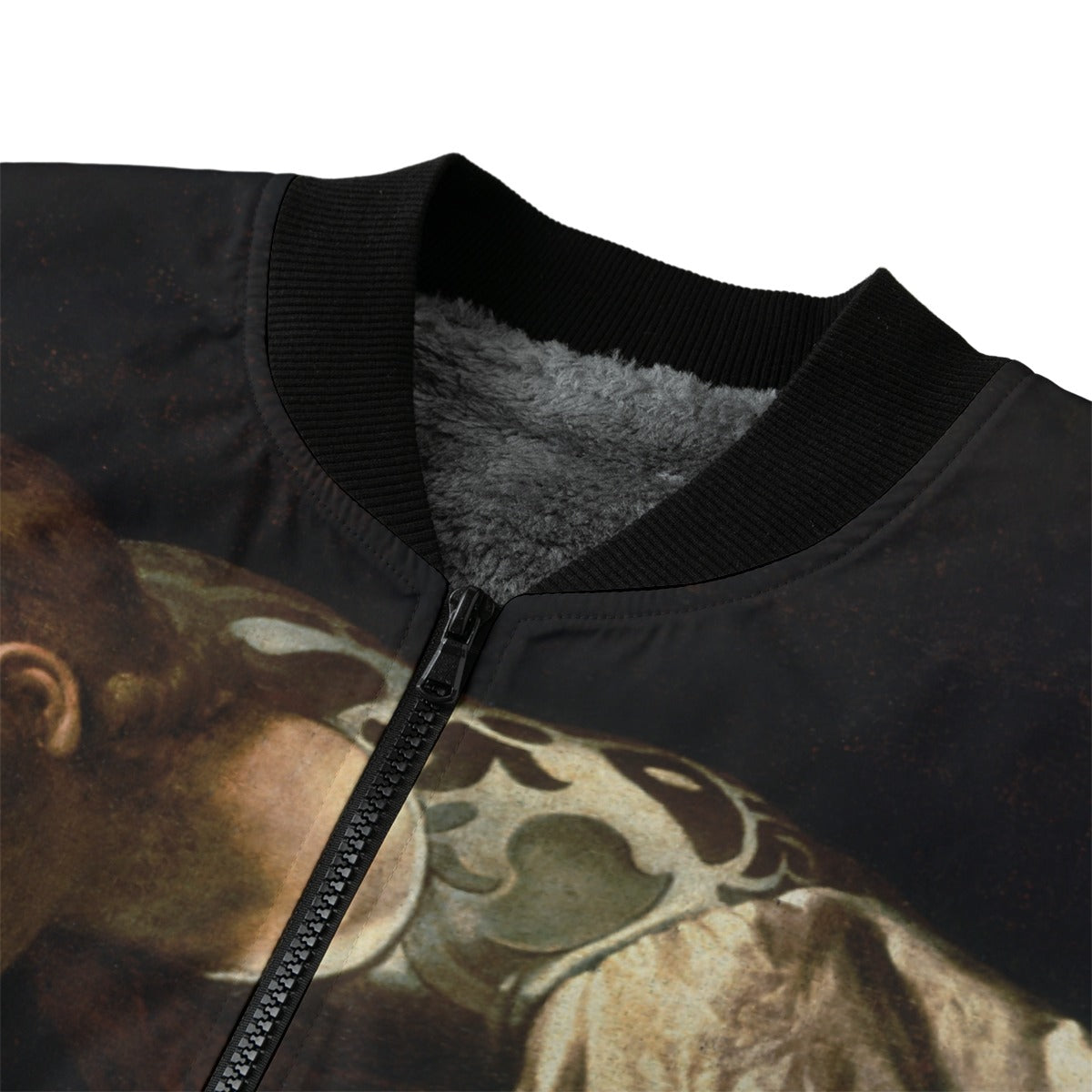 Premium zipper detail of Narcissus Art Jacket showing quality craftsmanship and fabric texture