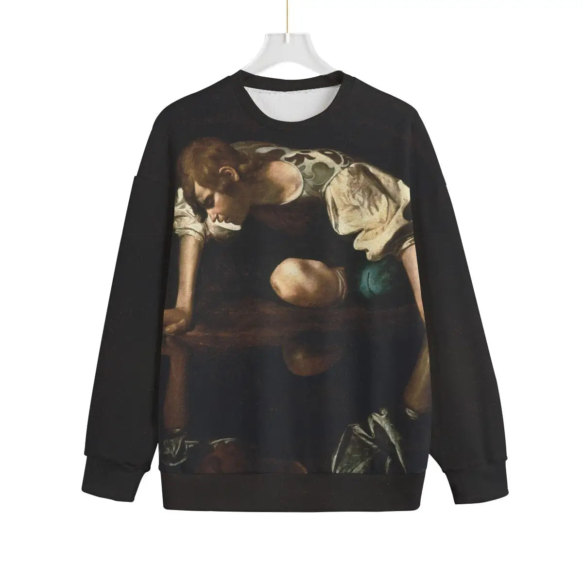 Narcissus by Caravaggio Sweater showing full art print front view