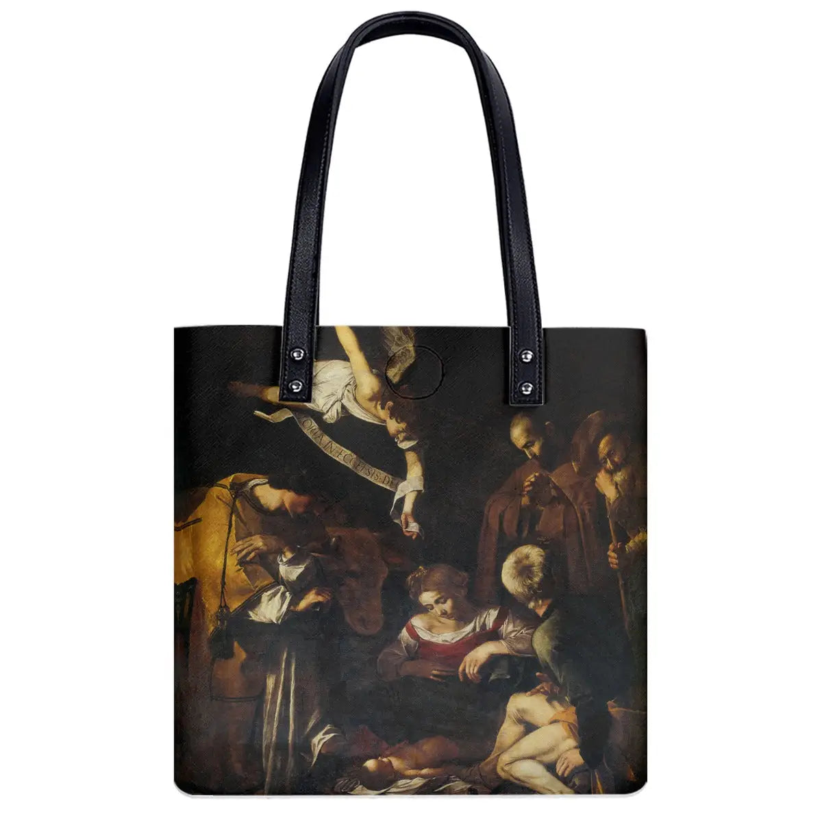 Black waterproof PU material of Nativity art shoulder bag with zipper detail