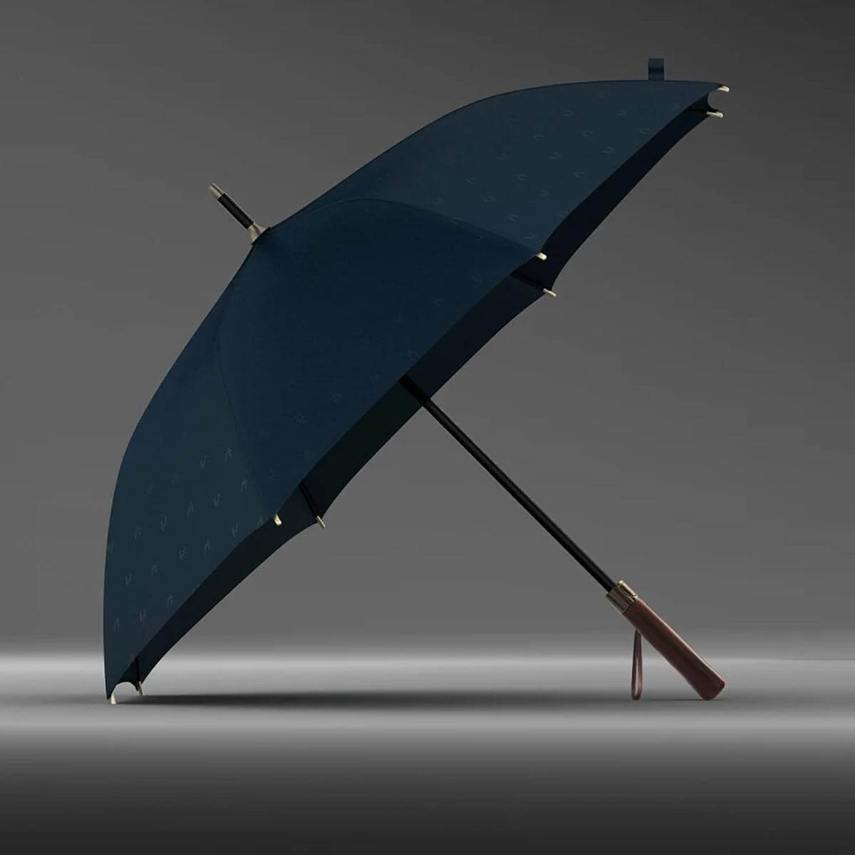 Strong fiberglass navy umbrella with elegant wooden grip