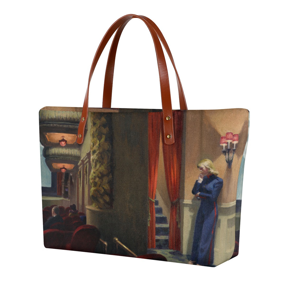 Edward Hopper New York Movie Tote Bag with waterproof diving cloth material and brown strap