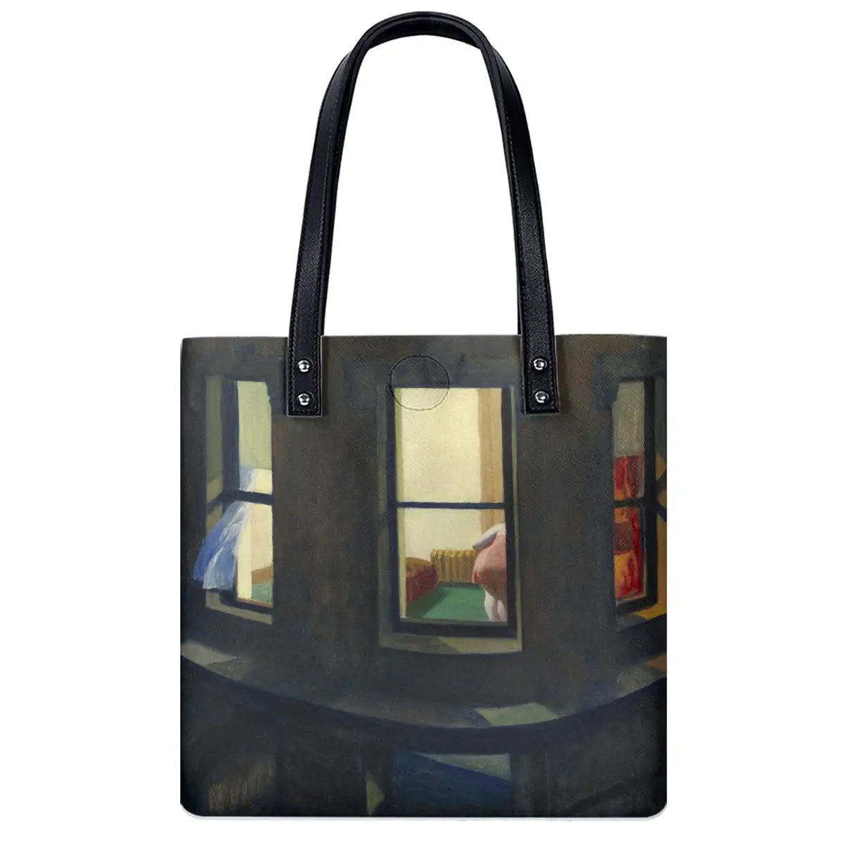 Edward Hopper Night Windows shoulder bag displaying double-sided art print on waterproof PU material