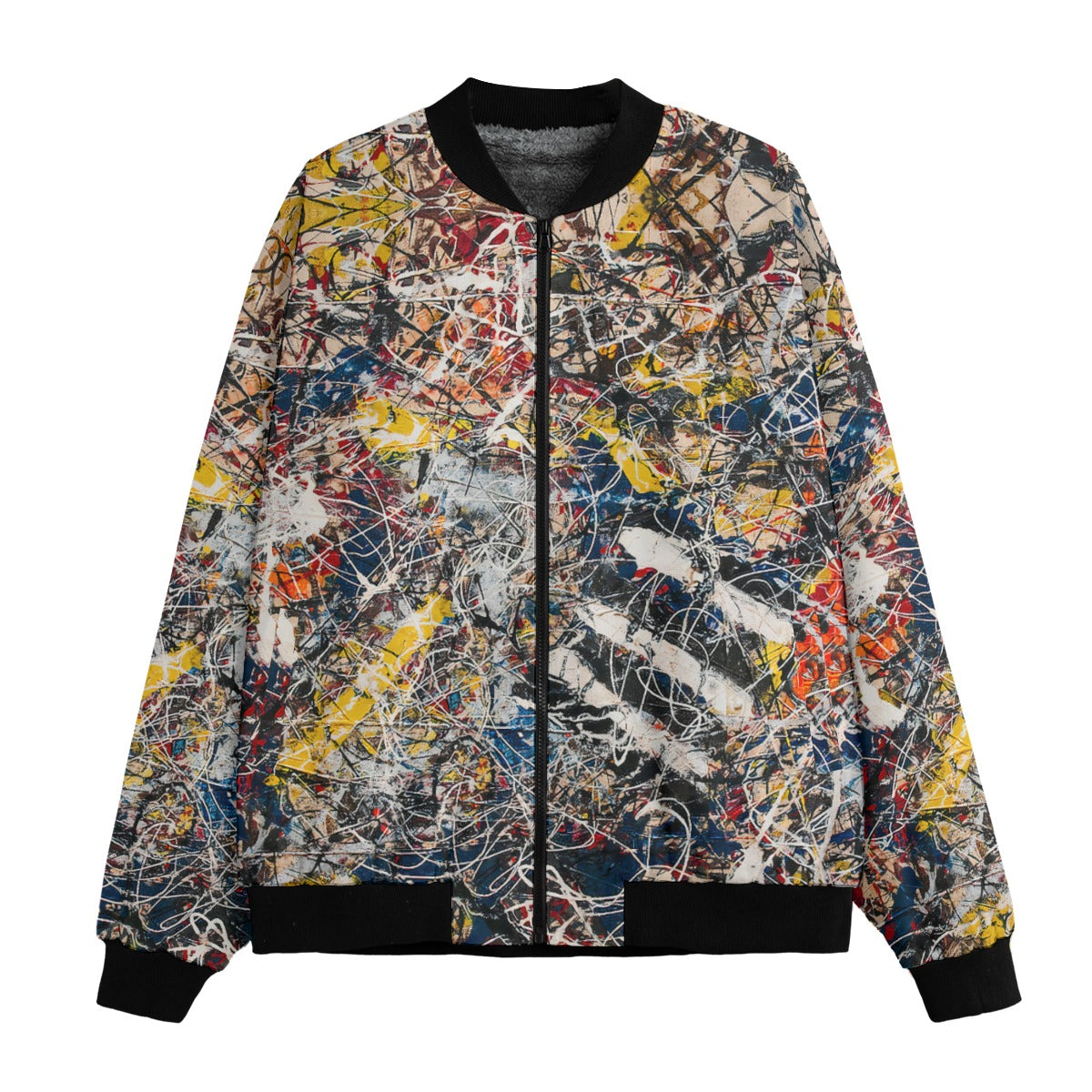 Number 17a by Jackson Pollock Bomber Jacket front view showing authentic drip painting pattern