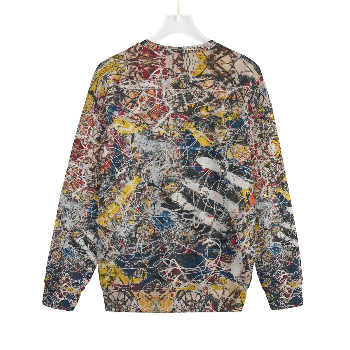 Back view of artistic sweater featuring Number 17a by Jackson Pollock abstract design