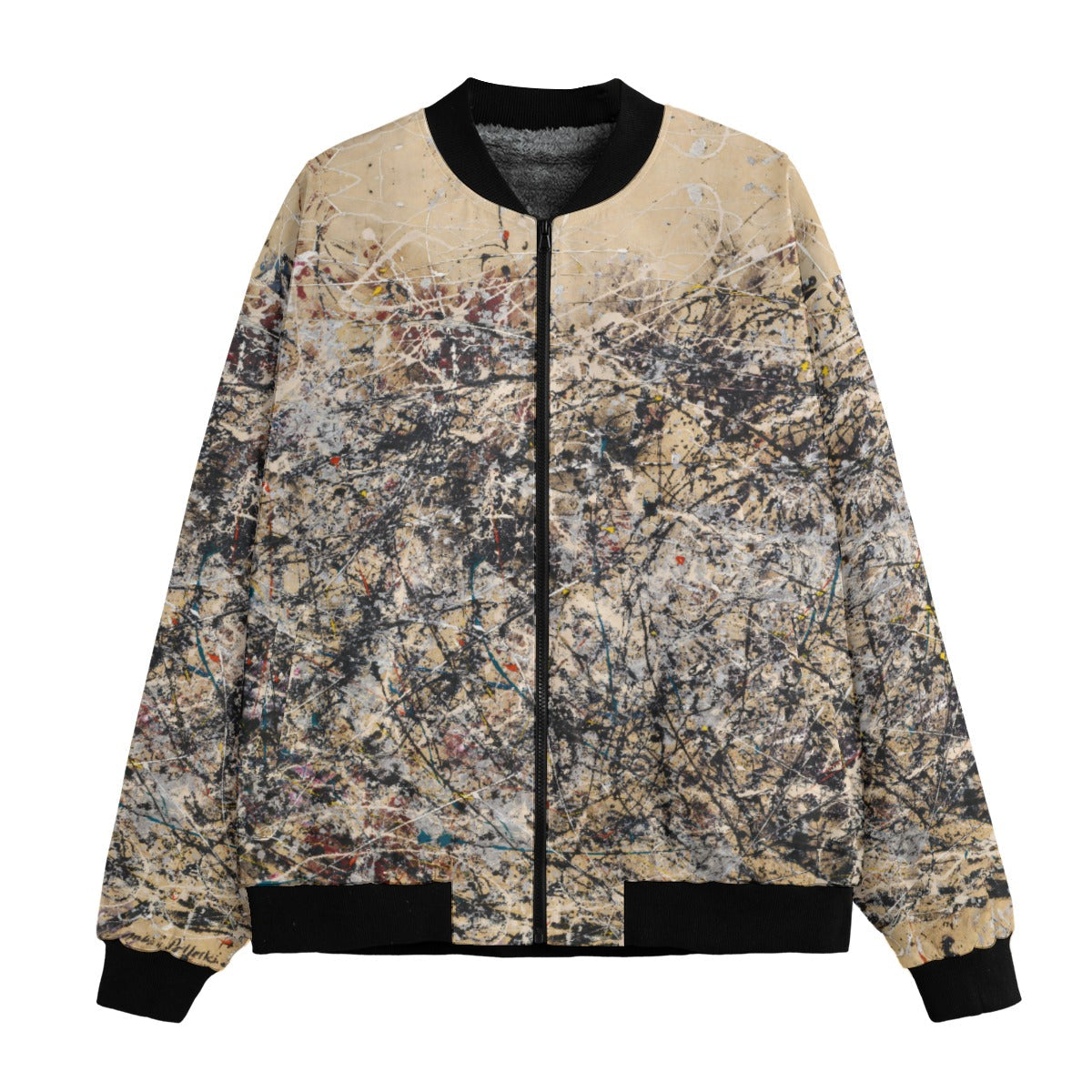 Number 1a by Jackson Pollock Jacket front view displaying abstract expressionist artwork on recycled polyester