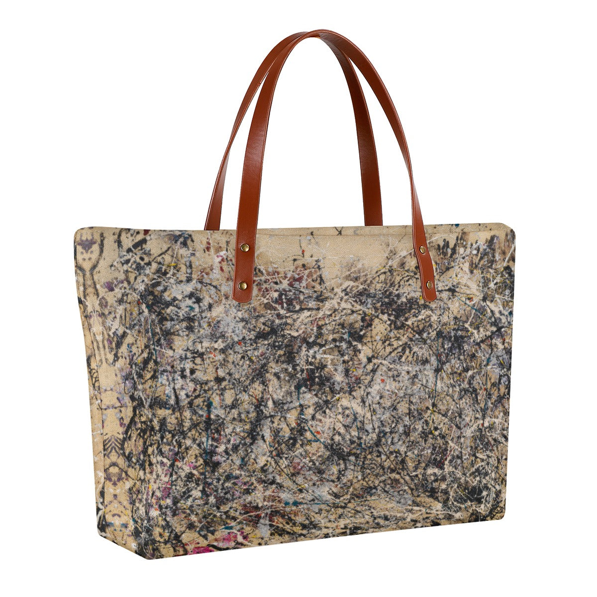 Waterproof diving cloth material of Jackson Pollock art tote bag with black lining