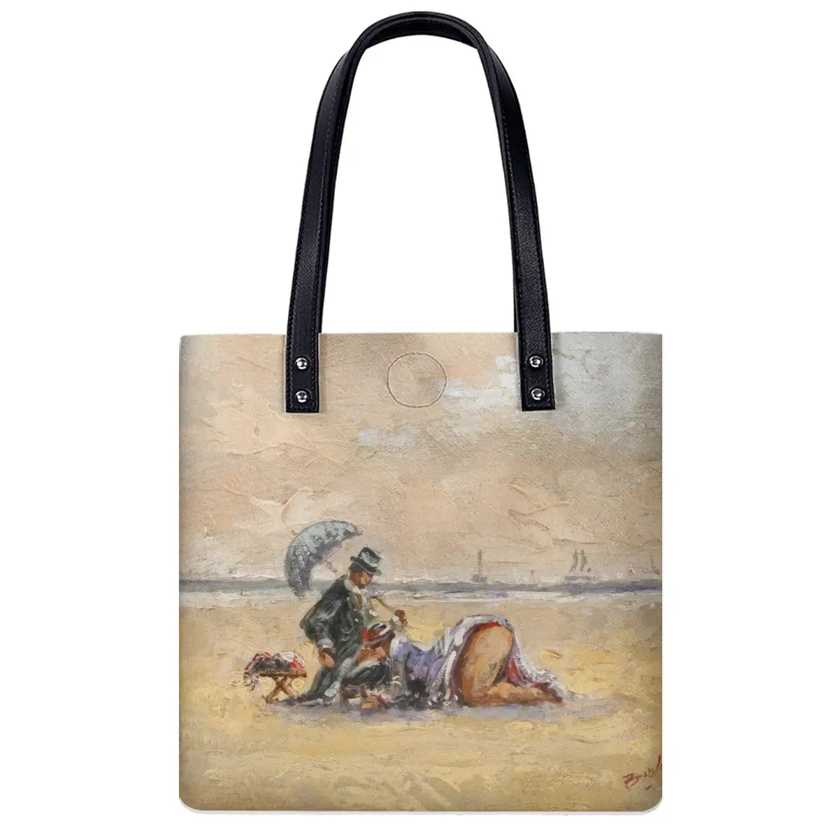 Paulette Bardy Beach Scene Shoulder Bag in black with double-sided art print