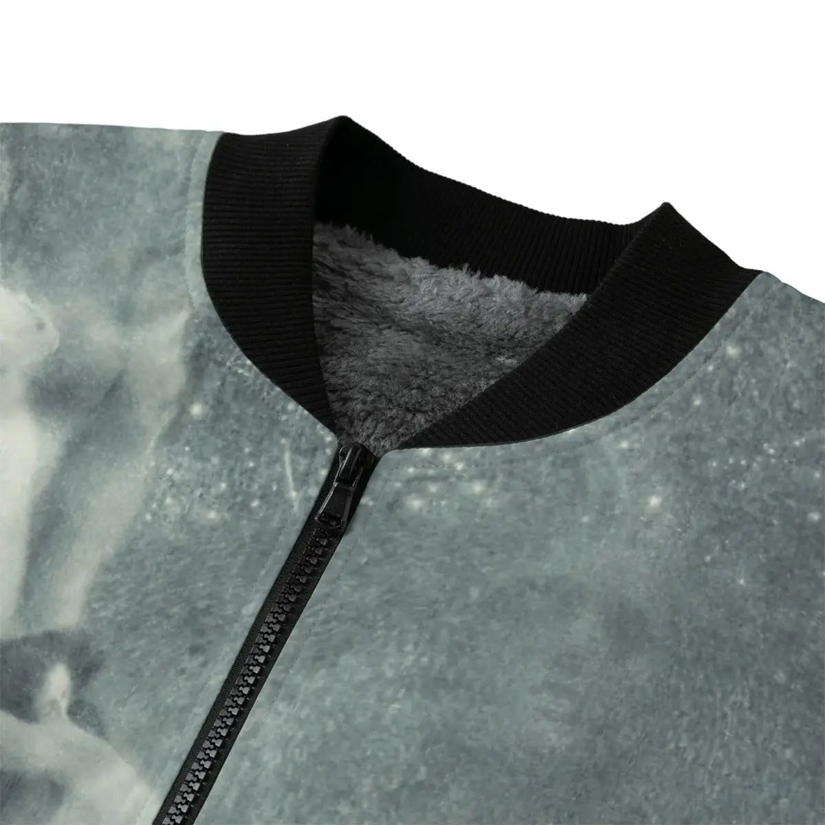 High-quality zipper detail of Philosophy by Gustav Klimt artistic bomber jacket