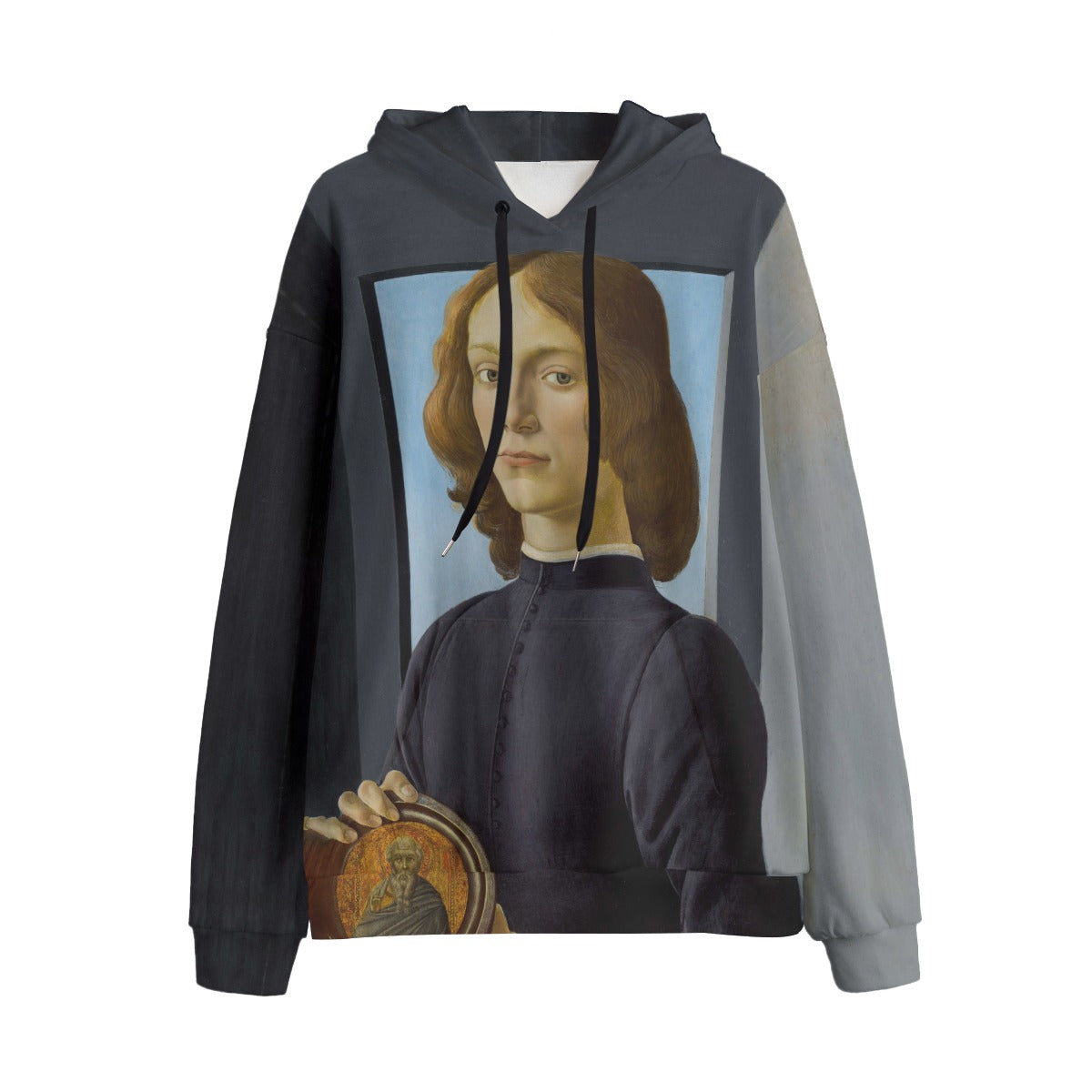 Portrait of a Young Man holding a Roundel by Sandro Botticelli Hoodie - Front View