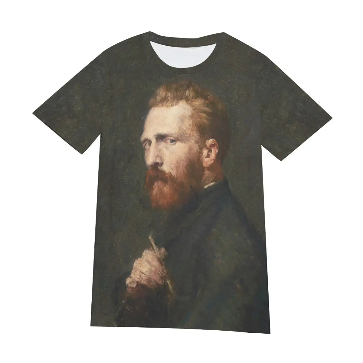 Front view of unisex Portrait of Vincent van Gogh T-shirt displaying the full historical 1886 artwork across the entire garment, showcasing the regular fit design
