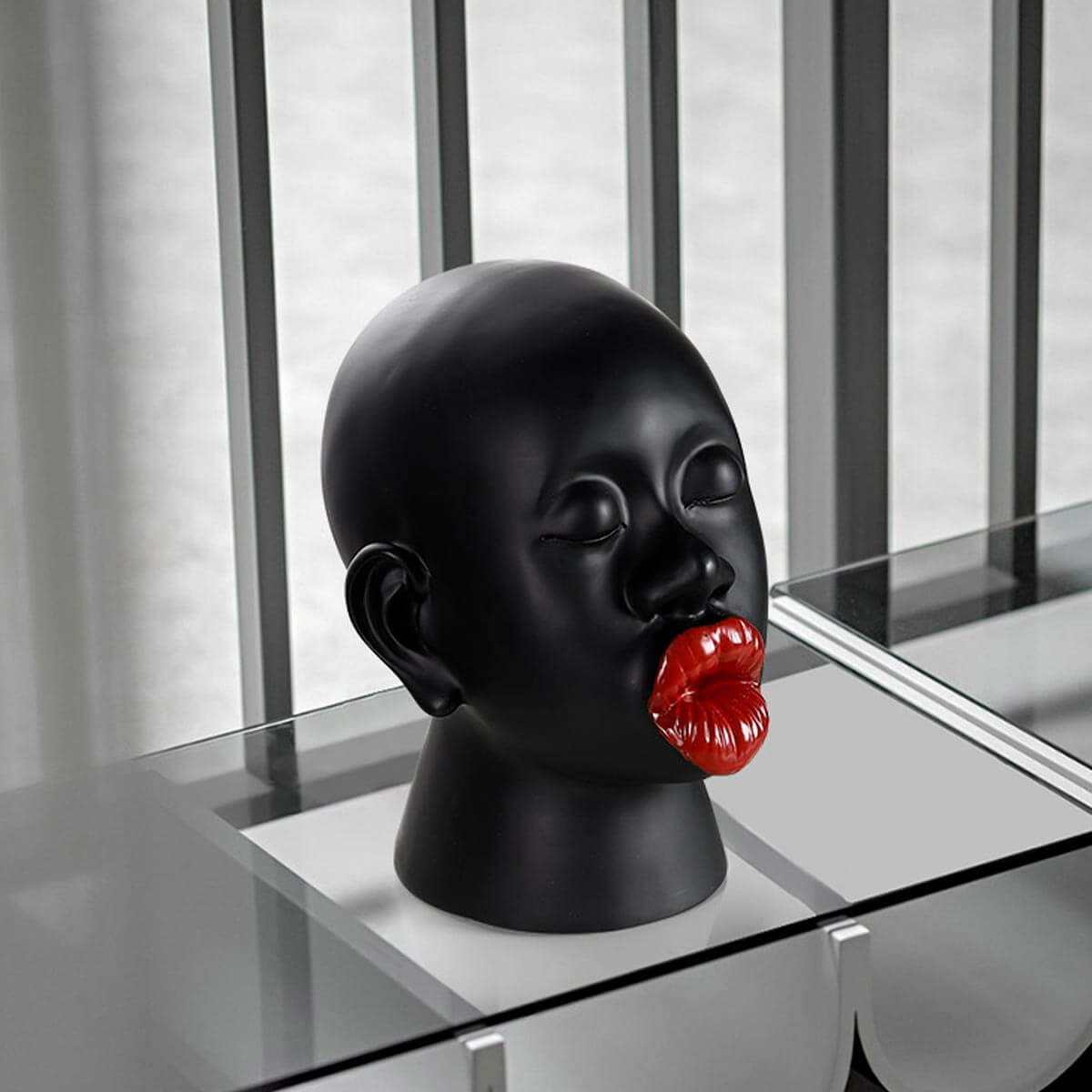 Side profile of Red Lips Female Sculpture showing 3D contours and artistic details