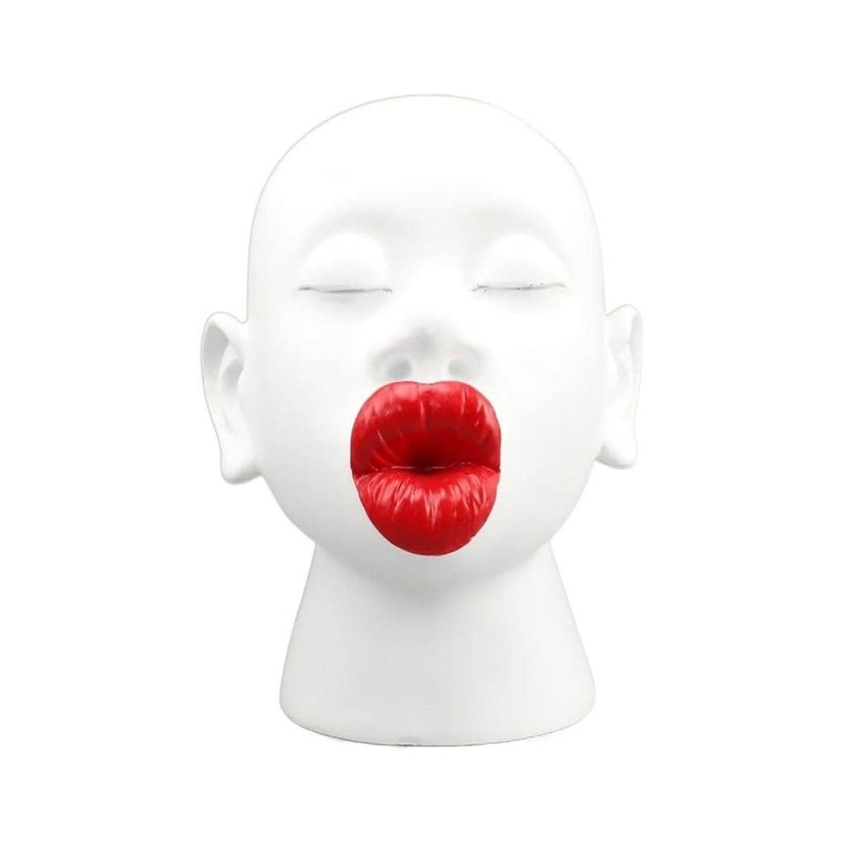 White Red Lips Female Sculpture, elegant 21x24x28cm art for office decoration