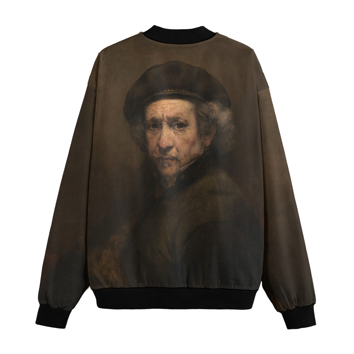 Back view of Rembrandt artistic bomber jacket showing full artwork display