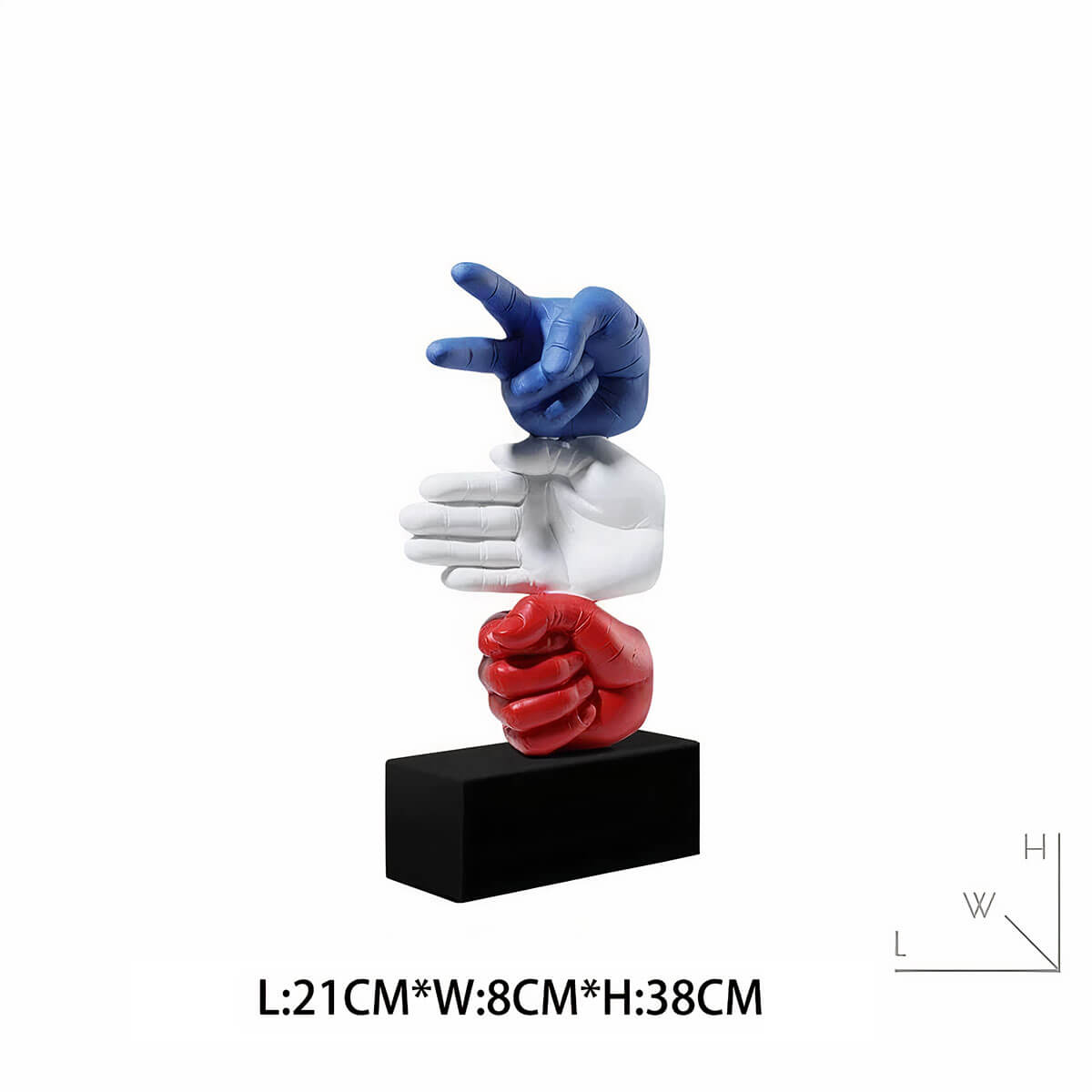 Symbolic Rock Paper Scissors sculpture with detailed hand formations