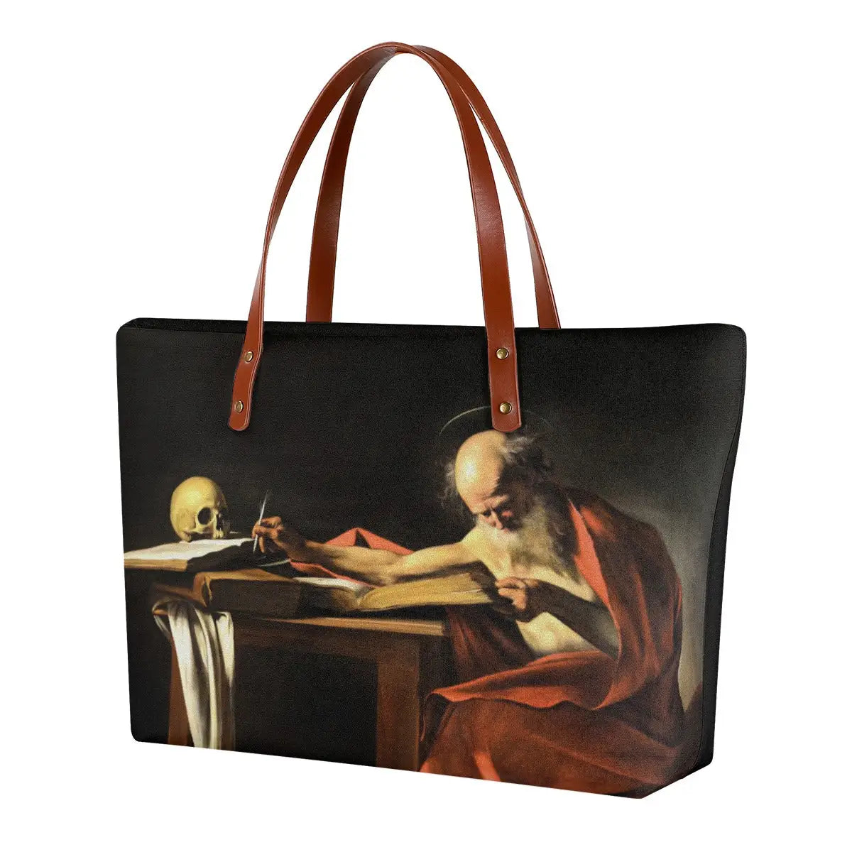 Saint Jerome Writing by Caravaggio Tote Bag with double-sided art print on water-resistant diving cloth