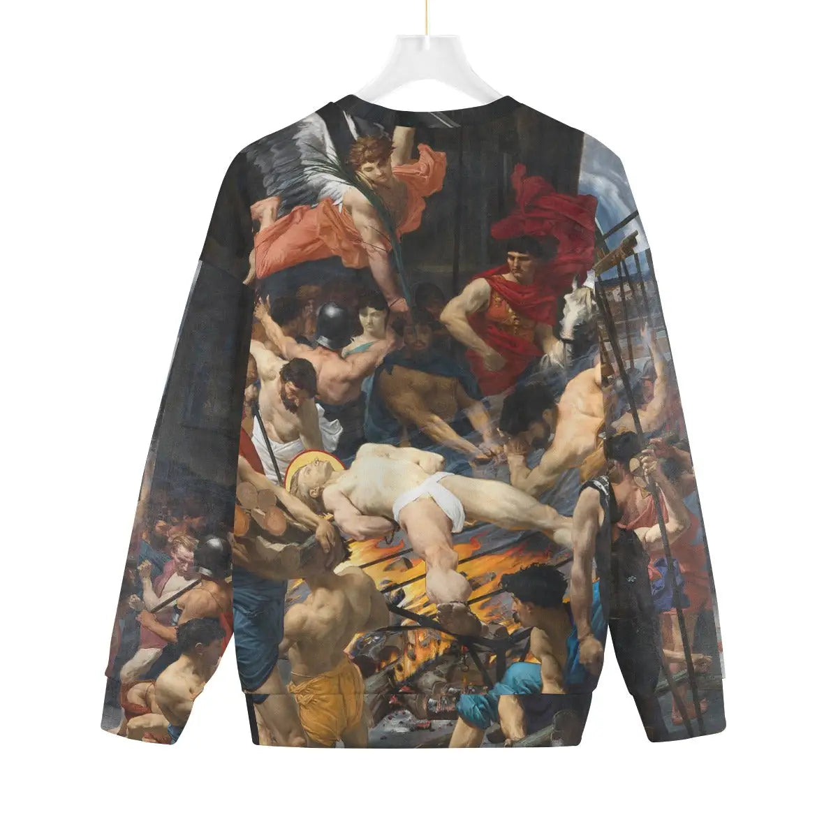 Rear view of Saint Laurent Martyr art sweater with full painting reproduction