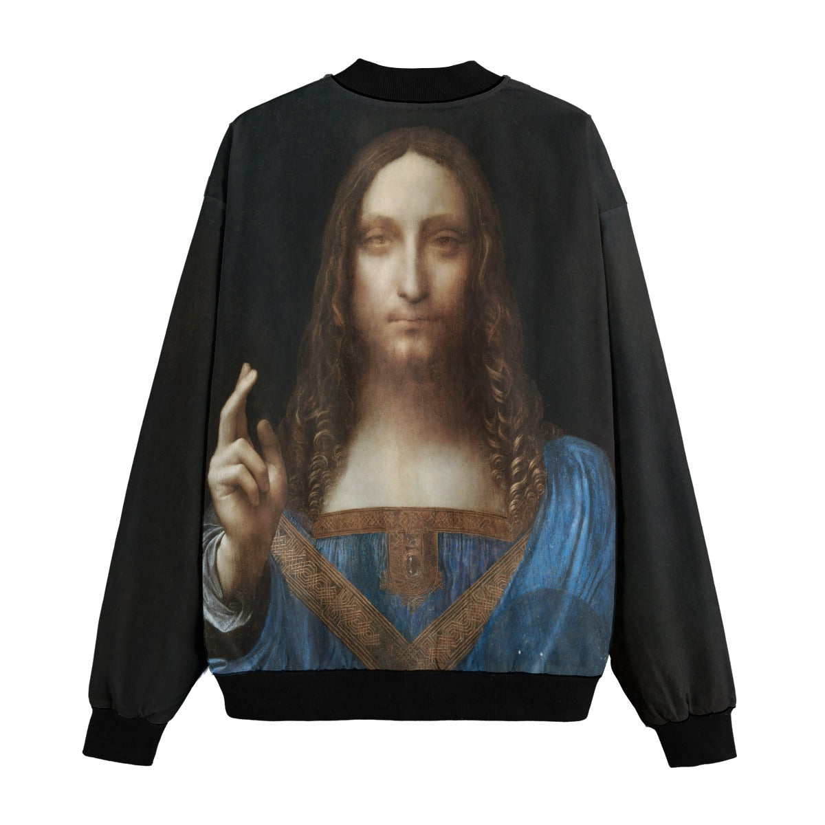 Salvator Mundi Art Jacket rear view showing premium windproof construction and artistic design details