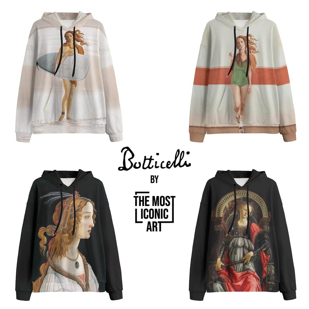 Renaissance-inspired hoodie displaying Botticelli's Paintings