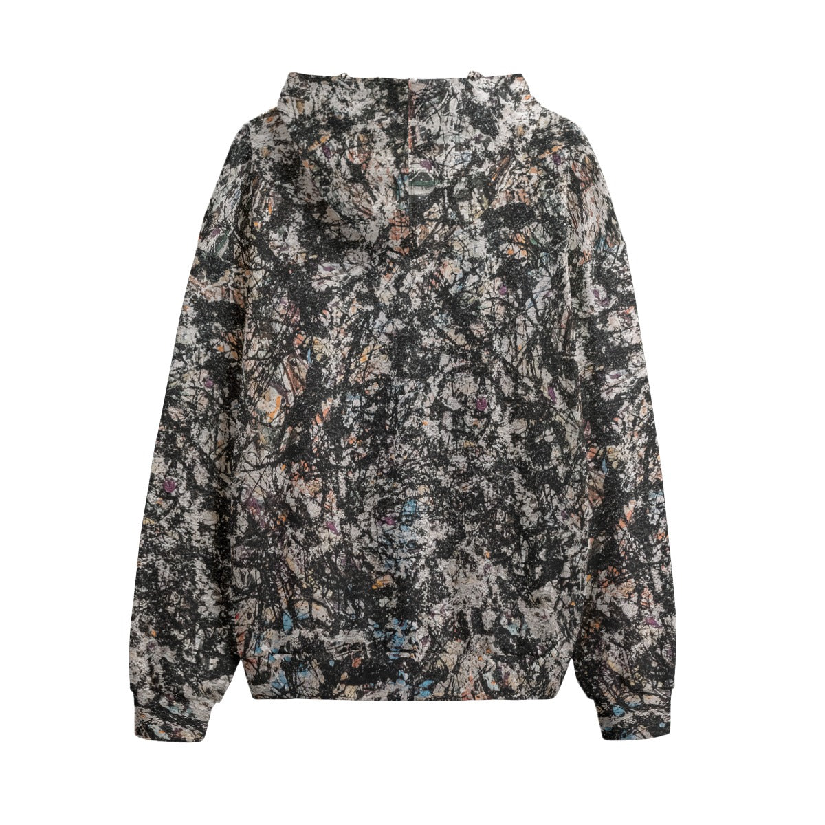 Back view of Sea Change hoodie - continuation of Pollock's abstract design