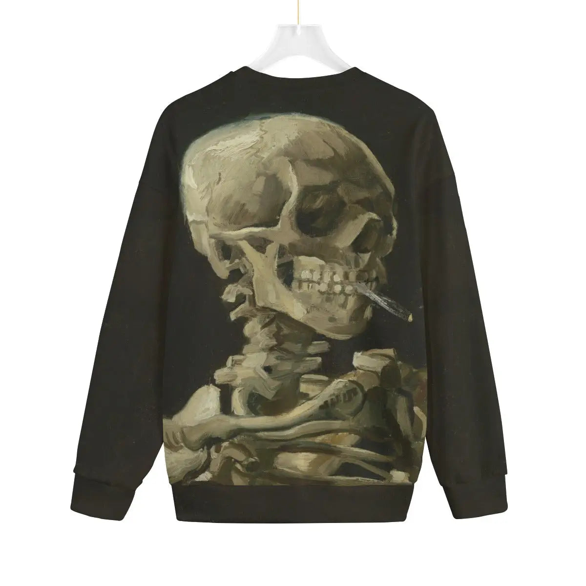 Back view of Skull of a Skeleton sweater showing fabric texture and fit