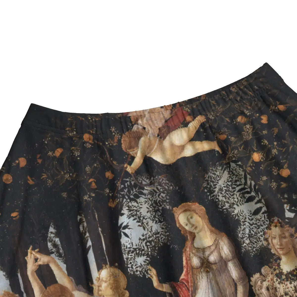 Close-up of the Three Graces and scattered flower details from Botticelli's allegorical masterpiece beautifully rendered on premium fabric