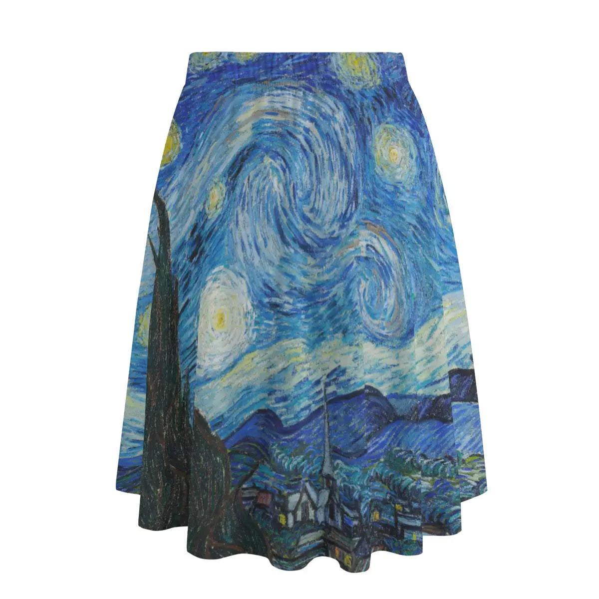 Back view of Saint-Rémy inspired maxi skirt showing how the night scene wraps completely around the garment
