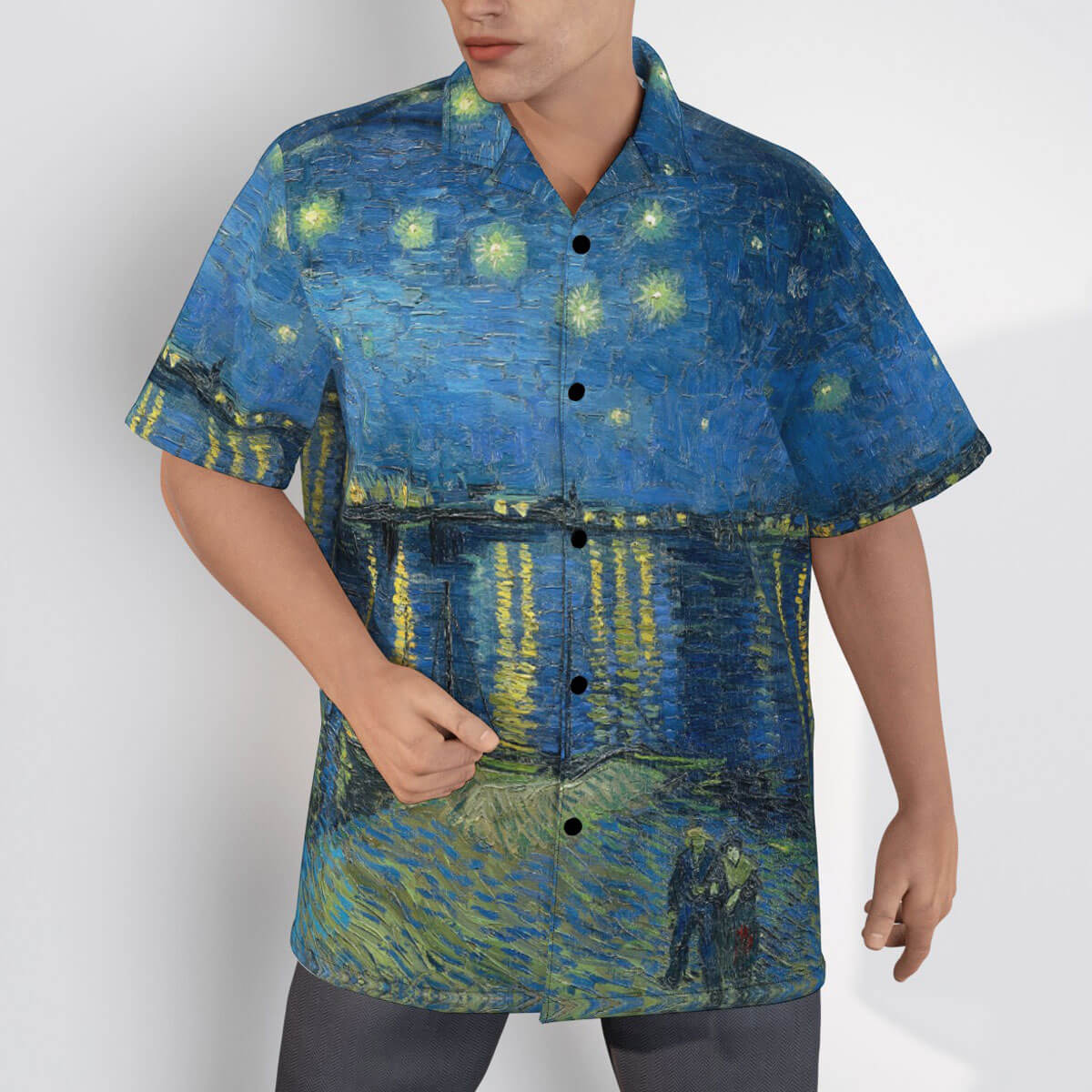 Unique art lover's shirt with Van Gogh's Starry Night Over the Rhône