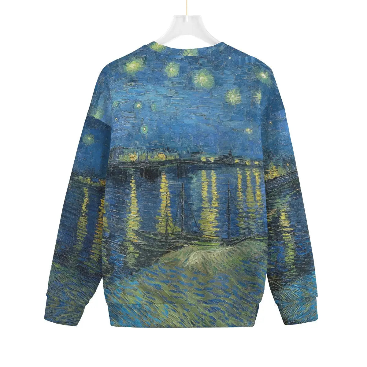 Back view of Starry Night Over the Rhone sweater displaying full artwork print on recycled fabric