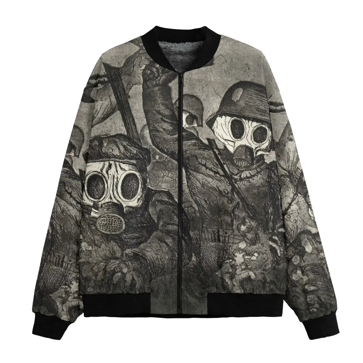 Stormtroopers Advance Under a Gas Attack by Otto Dix Bomber Jacket front view showing detailed war engraving