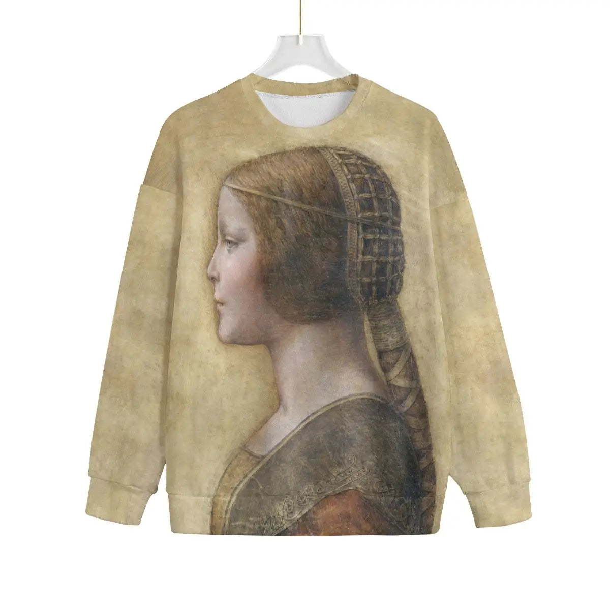 Renaissance art sweater showing Leonardo da Vinci's La Bella Principessa portrait in full detail