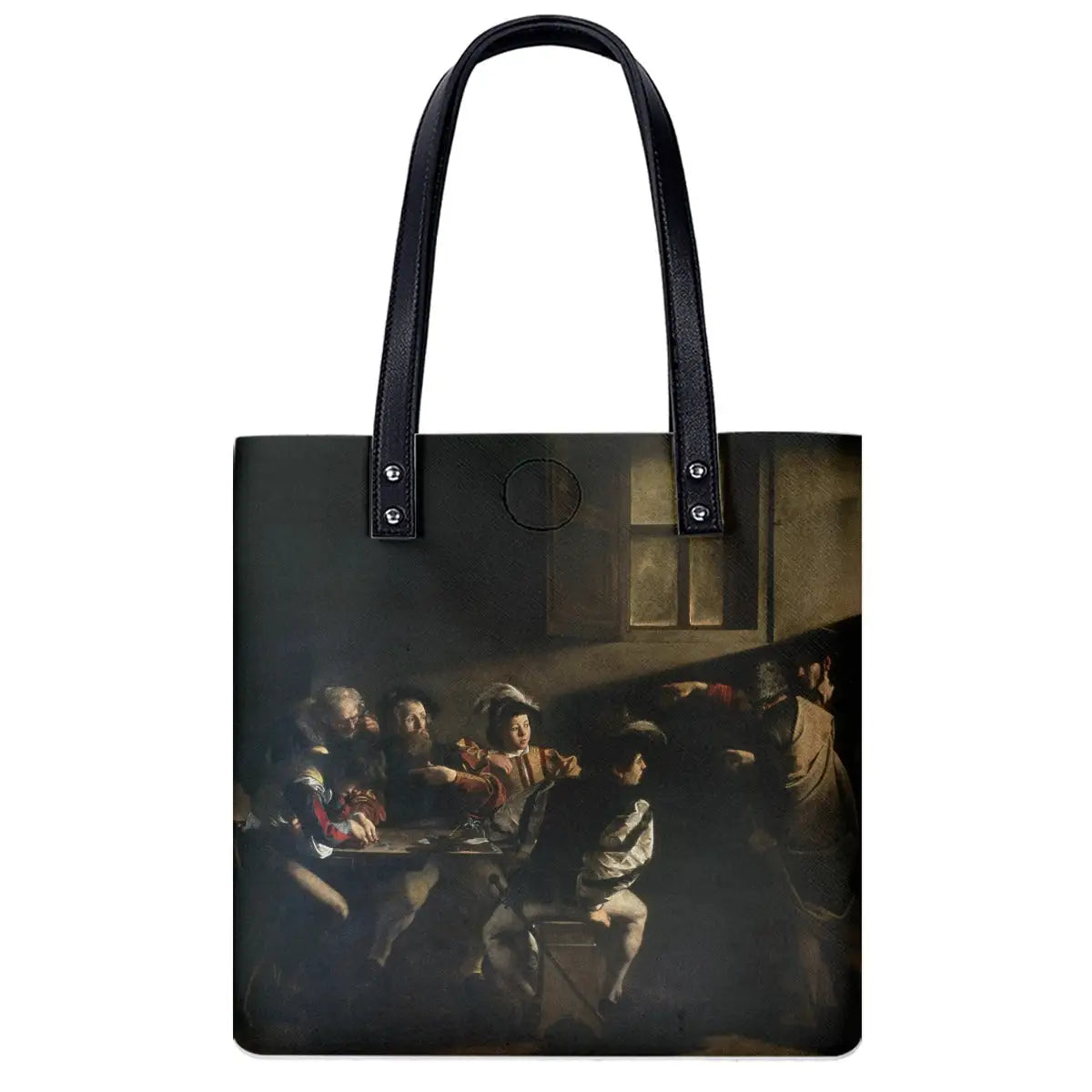 The Calling of Saint Matthew by Caravaggio shoulder bag, showing double-sided art print