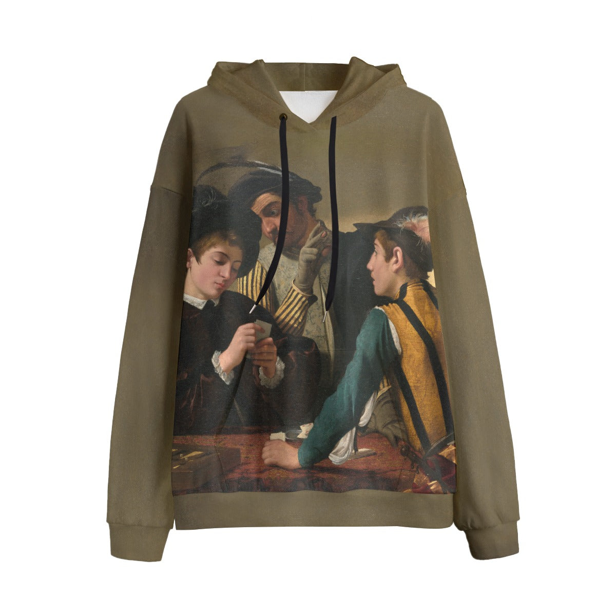 The Cardsharps by Caravaggio Hoodie - full front view showcasing detailed artwork