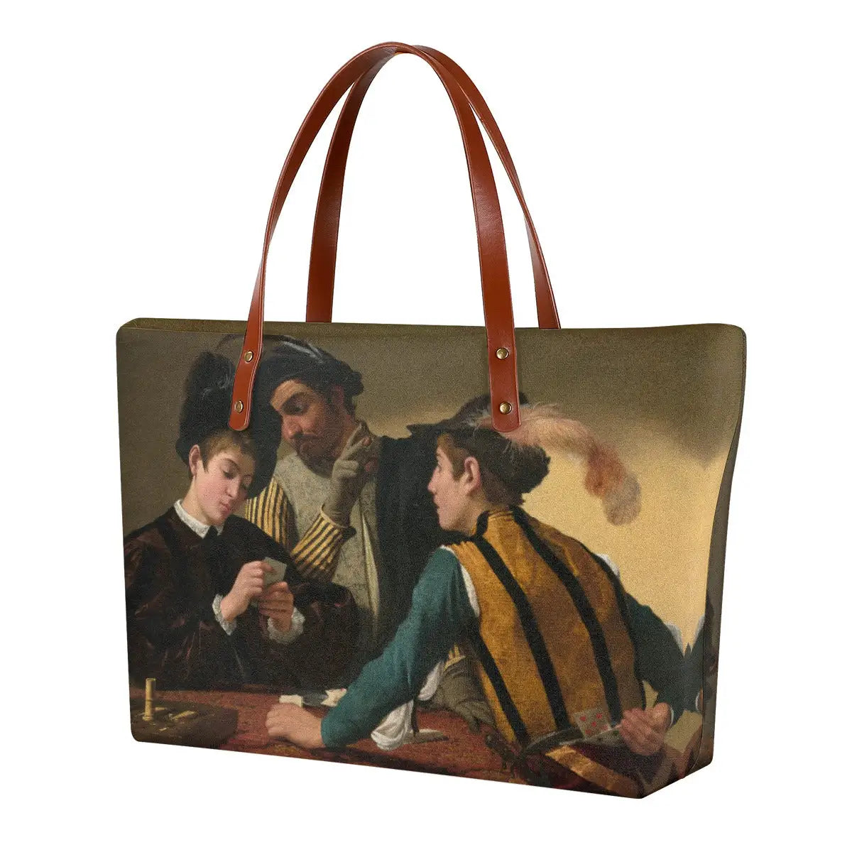 Front view of The Cardsharps Tote Bag showing Caravaggio's famous gambling scene