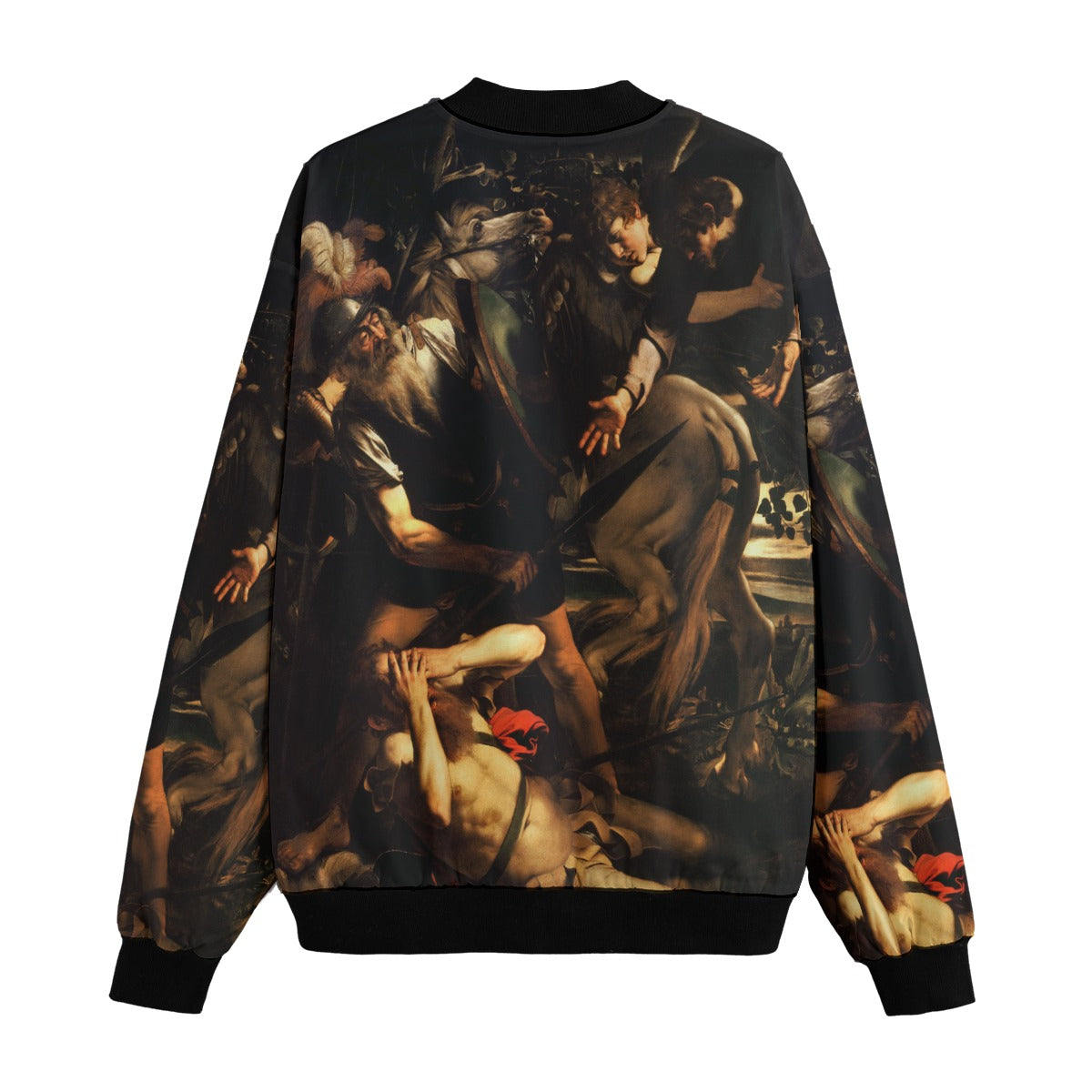 Artistic Bomber Jacket featuring Caravaggio's Conversion of Saint Paul painting back detail