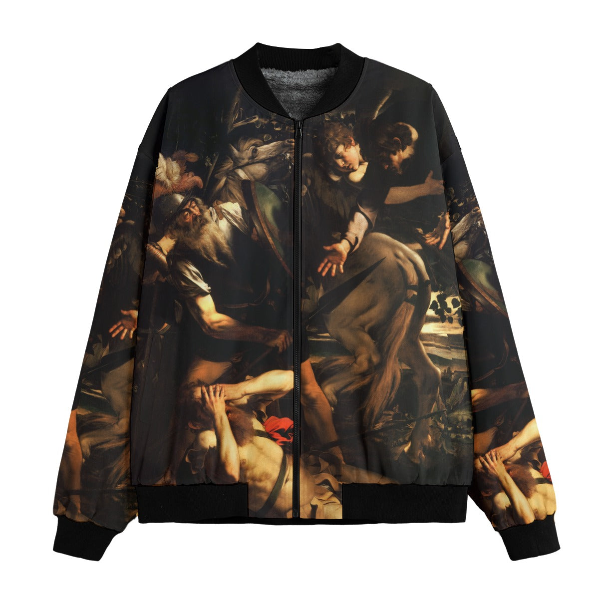 The Conversion of Saint Paul by Caravaggio Bomber Jacket front view showing complete artistic masterpiece print