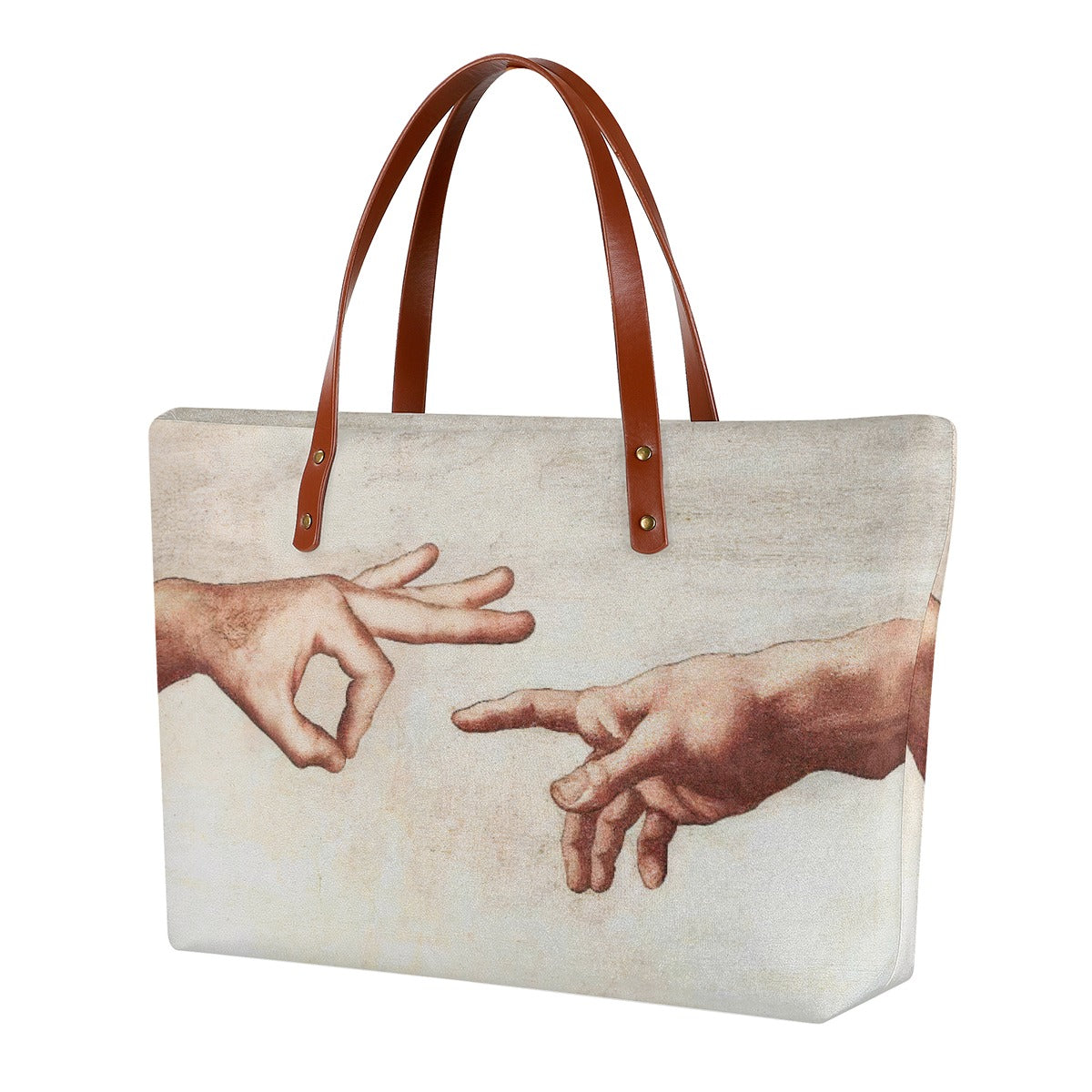 The Creation of Adam Tote Bag with Michelangelo's masterpiece print on waterproof diving cloth