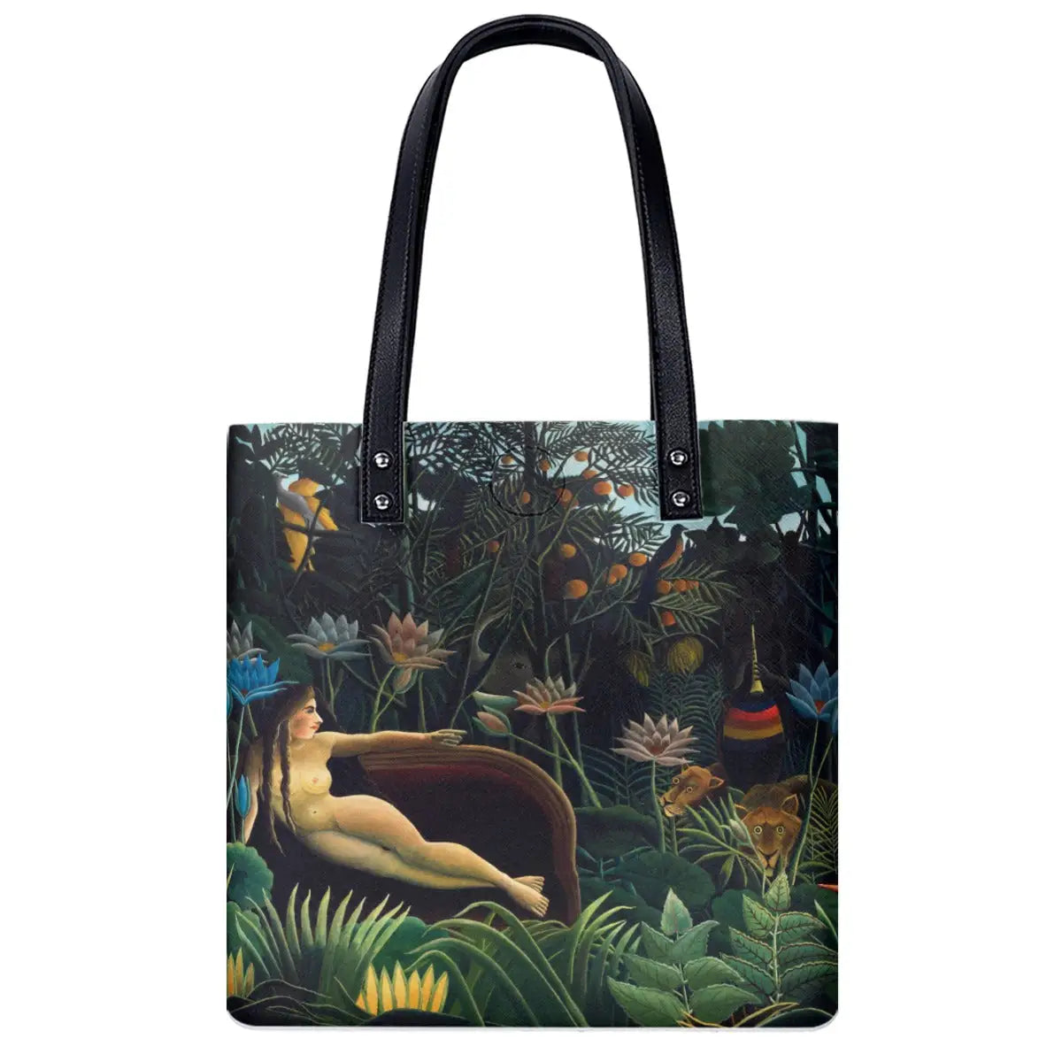 The Dream by Henri Rousseau Shoulder Bag featuring jungle scene with woman on red couch