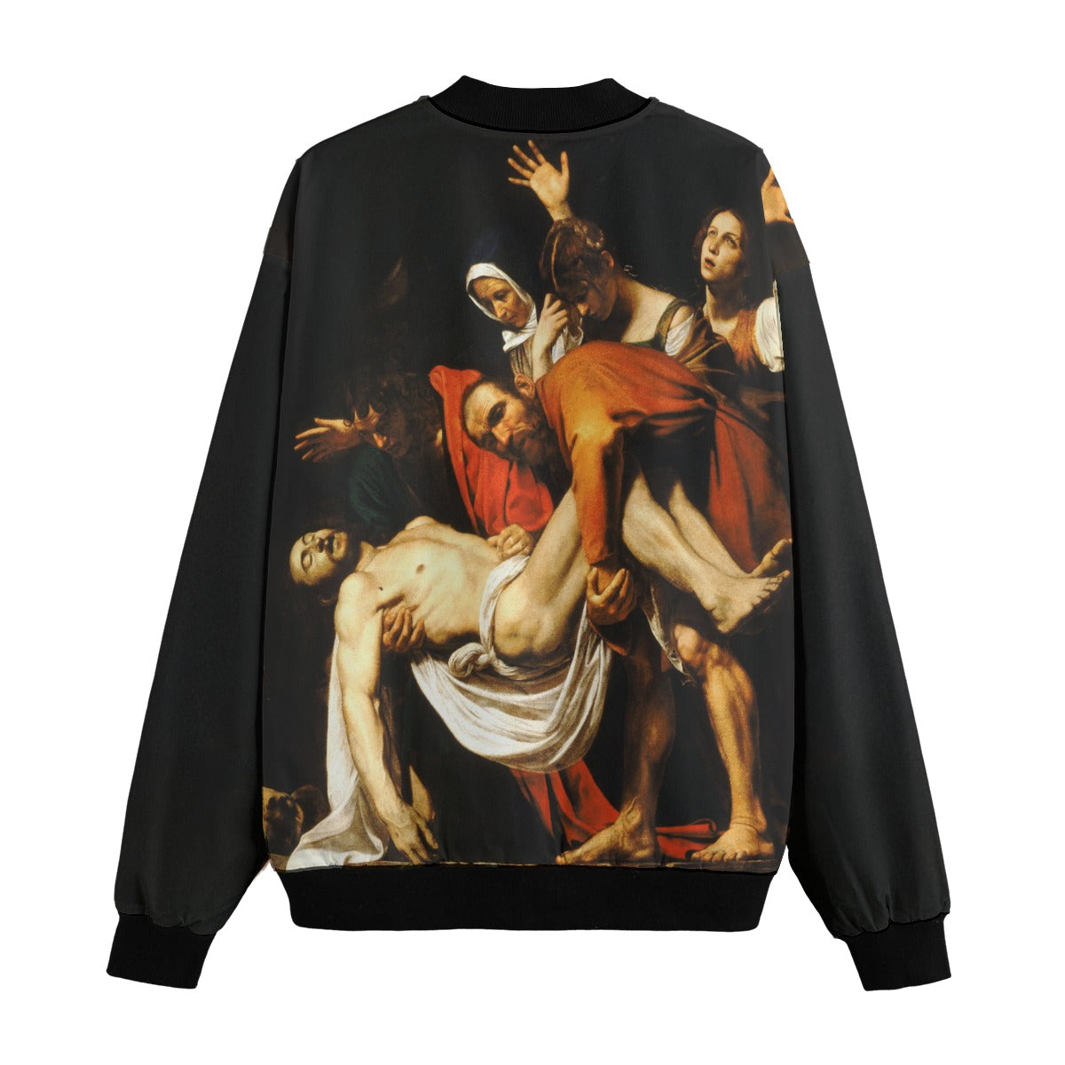 The Entombment Artistic Jacket back view displaying Caravaggio masterpiece in full detail