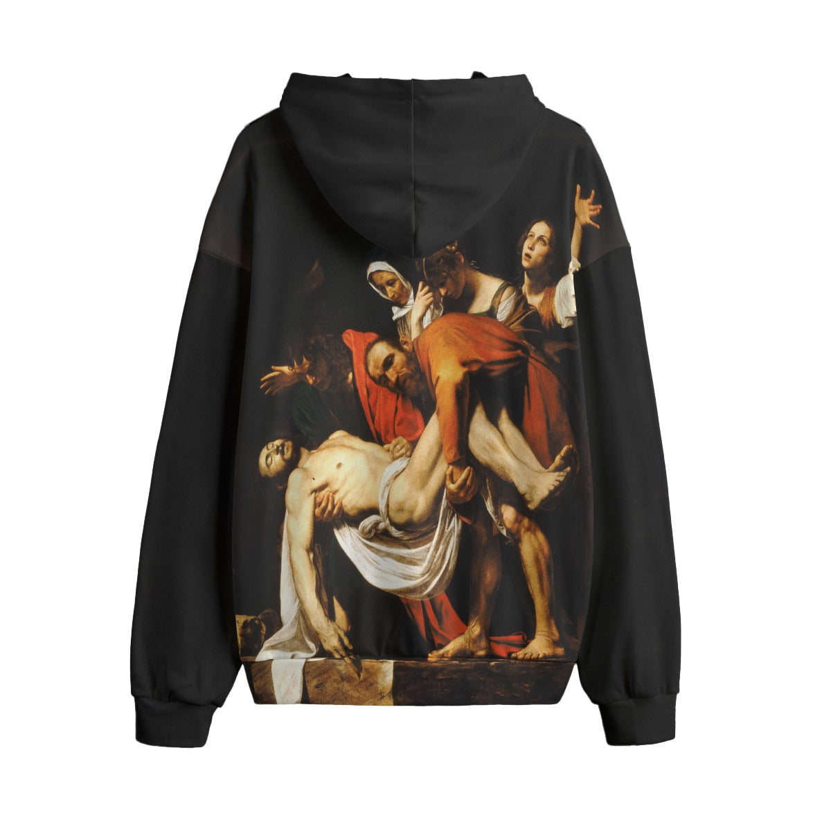 Back view of The Entombment of Christ Hoodie, displaying high-quality print