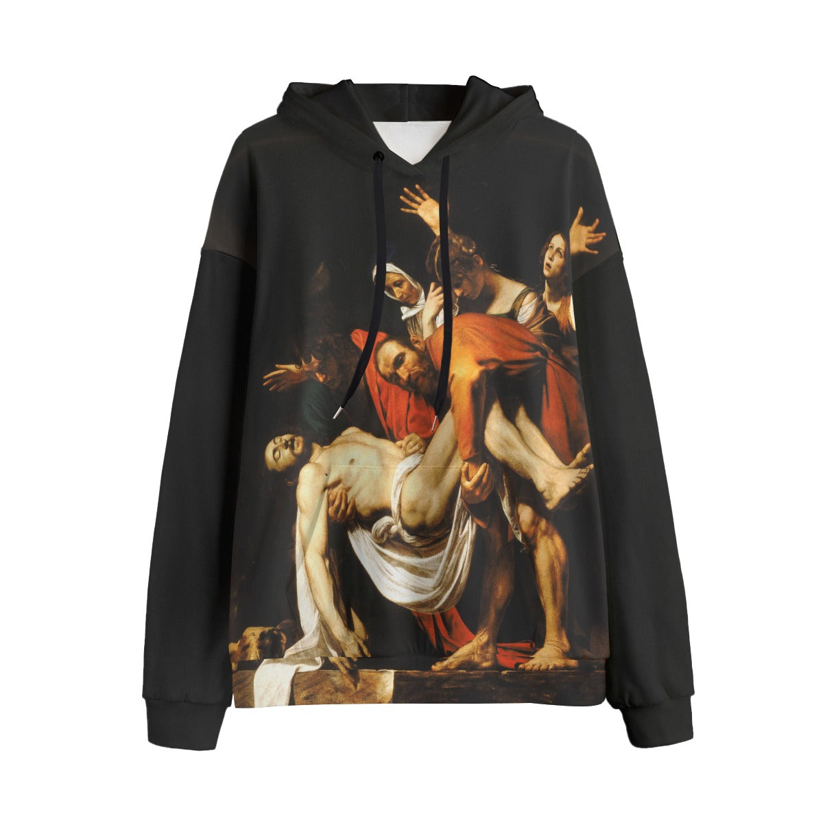 The Entombment of Christ by Caravaggio Hoodie - front view showing detailed artwork