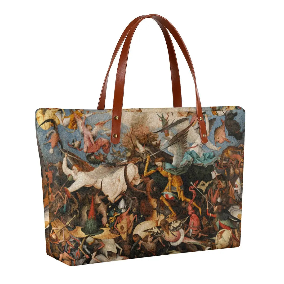 Back view of The Fall of the Rebel Angels tote bag with Bruegel's painting print