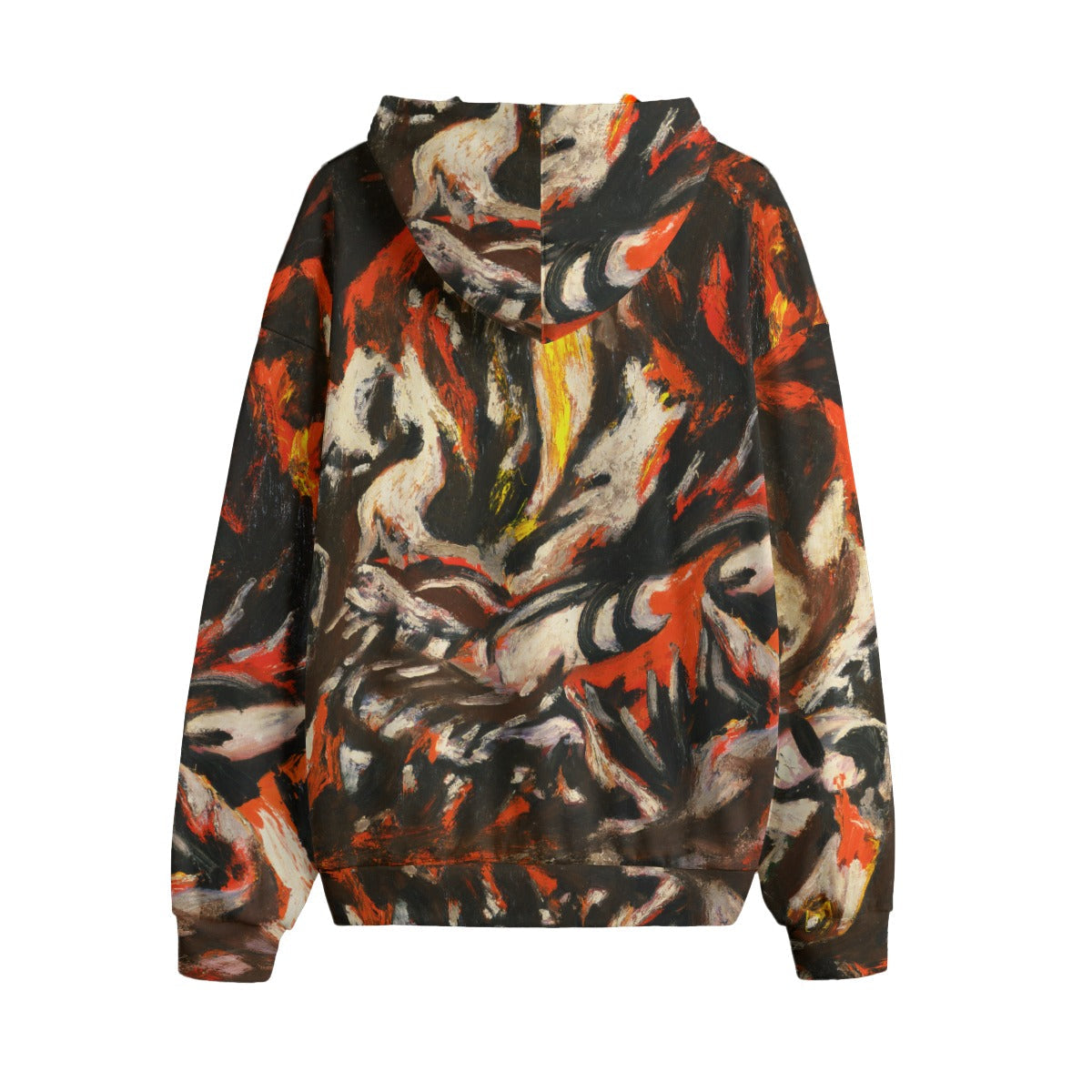 Close-up of The Flame artwork on premium fleece hoodie