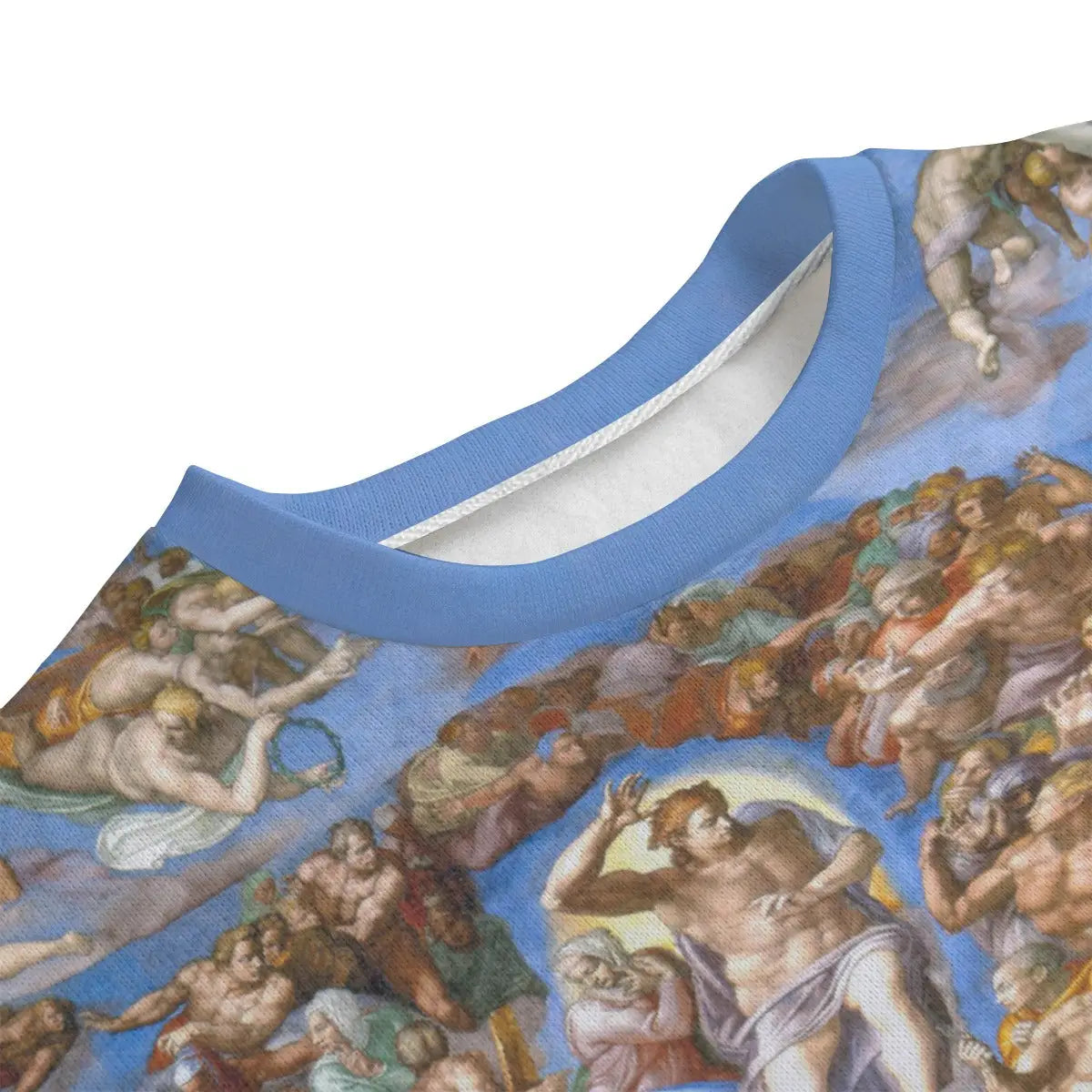 Close-up of The Last Judgment Sweater showing detailed print quality of Michelangelo's figures