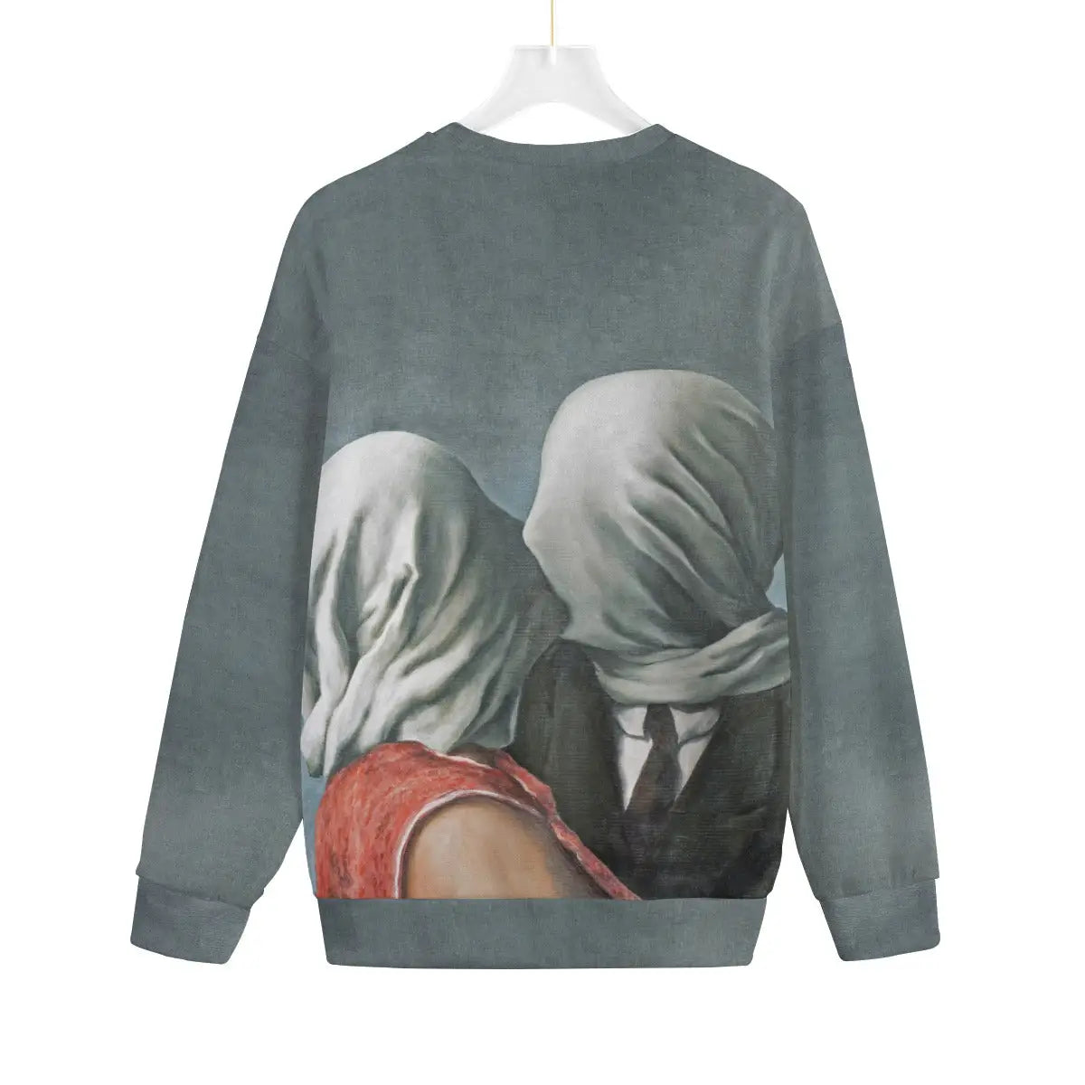 Back view of The Lovers artistic sweater by René Magritte in recycled Hacci Fleece