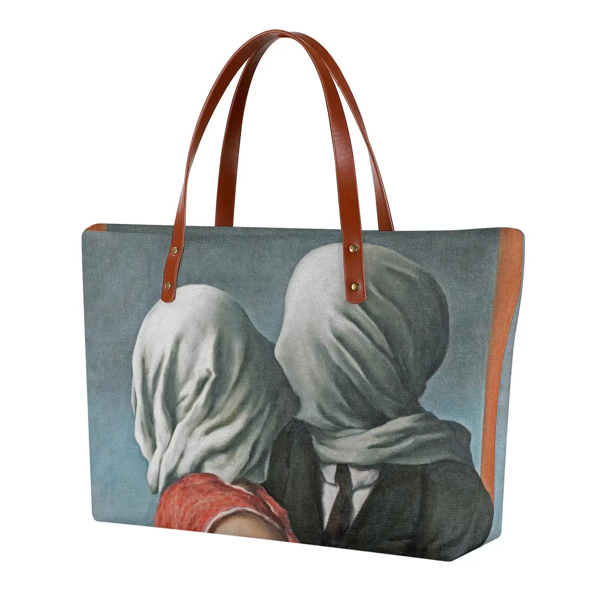 The Lovers by René Magritte Tote Bag featuring double-sided surrealist art print on waterproof diving cloth